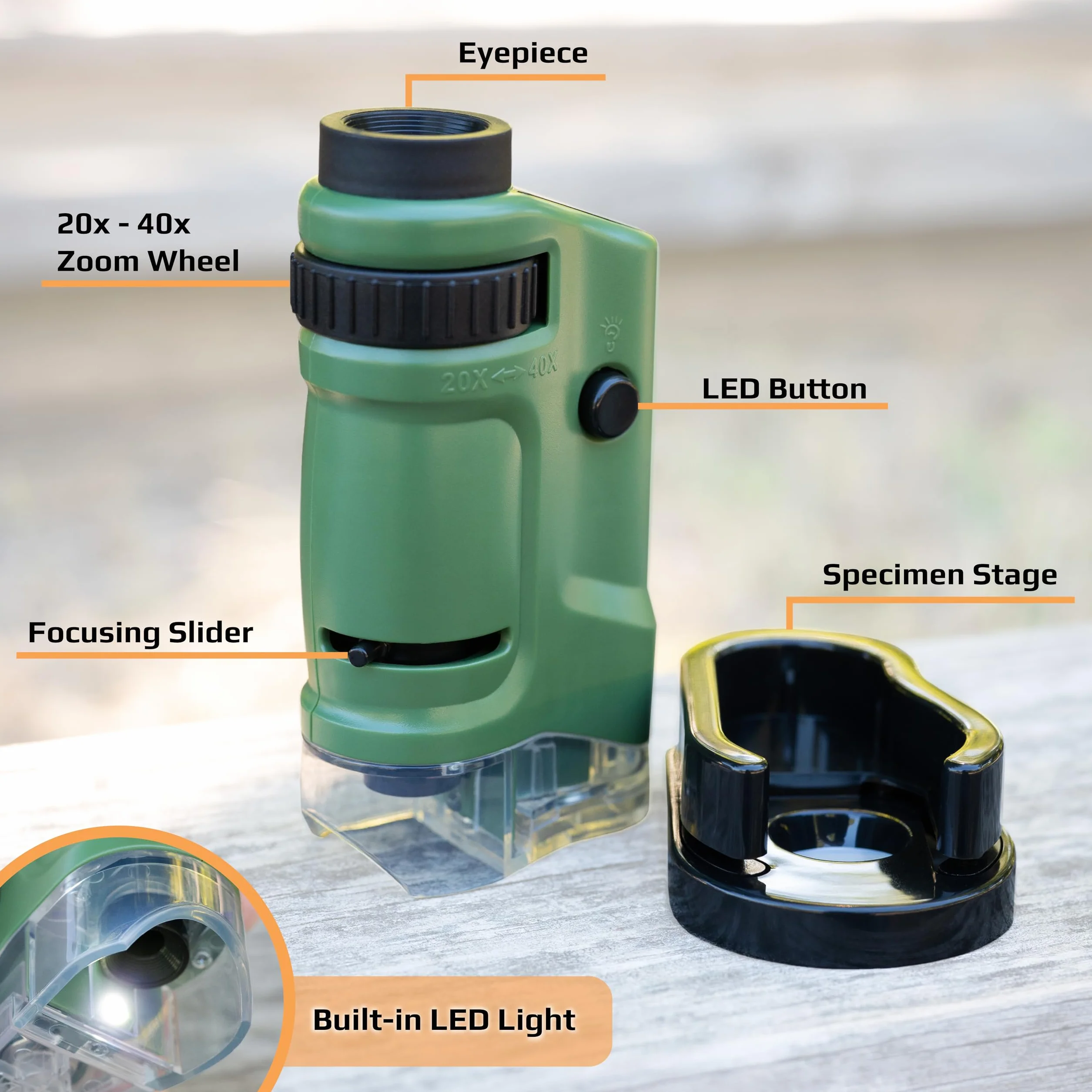 Carson Microbrite MM-24 Mikroskop, Zielony, 1.5"x8.5"x6"