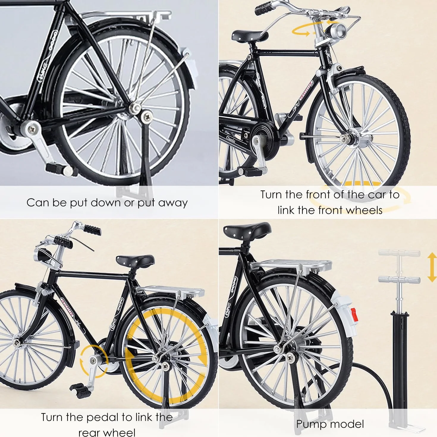 MEMOFYND 1-częściowy zestaw modeli rowerów retro DIY, klasyczna replika roweru z palcami, z pompką, koszem i teczką, odpowiedni dla dorosłych i dzieci
