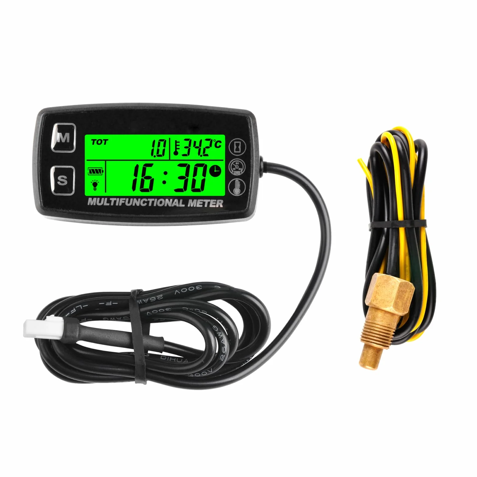 Cyfrowy licznik motogodzin RileyFine, wskaźnik temperatury silnika, alert RPM i temp oraz SVC, wymienna bateria, używany w kosiarce Traktor Mini Bike Motocykl Kompresor Generator (TS001)