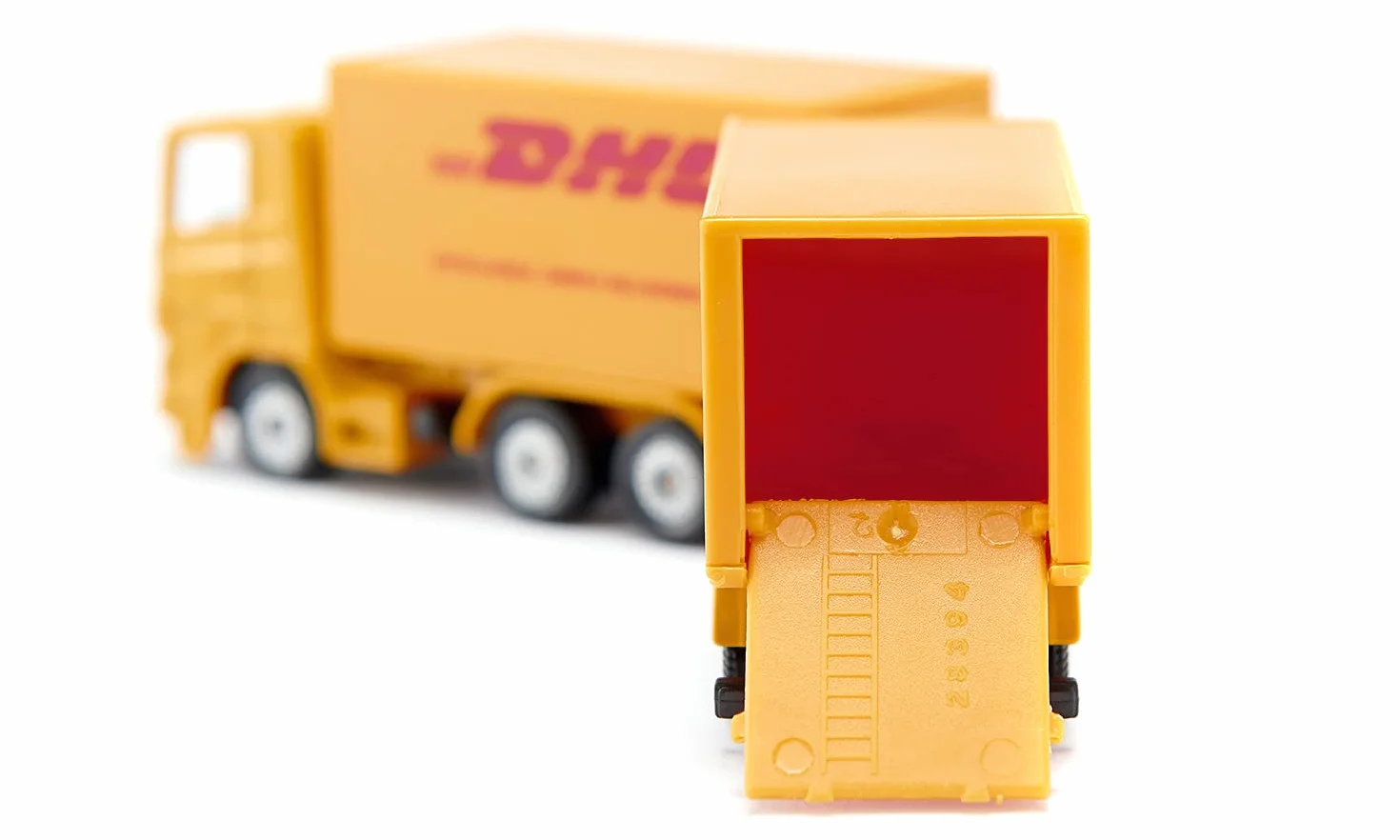Siku 1694, Ciężarówka z przyczepą DHL, Metal/Tworzywo sztuczne, Żółta, Otwierana tylna klapa, Odczepiana przyczepa