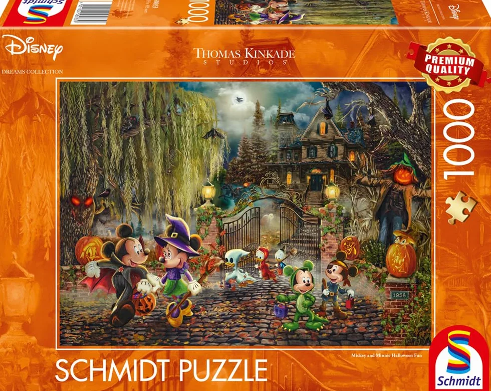 Schmidt Spiele 58033 Thomas Kinkade, Disney, Mickey & Minnie Halloween Fun, 1000 elementów, puzzle, karton