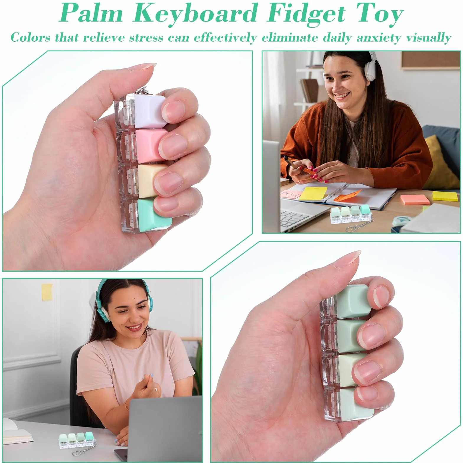 4 sztuki klawiatury, fidget zabawka dla dorosłych, Fidget Keyboard, breloczek do kluczy, kolorowa nasadka na klawisze, zabawka, liniowe kliknięcie, mechaniczny brelok do kluczy dla mężczyzn i kobiet