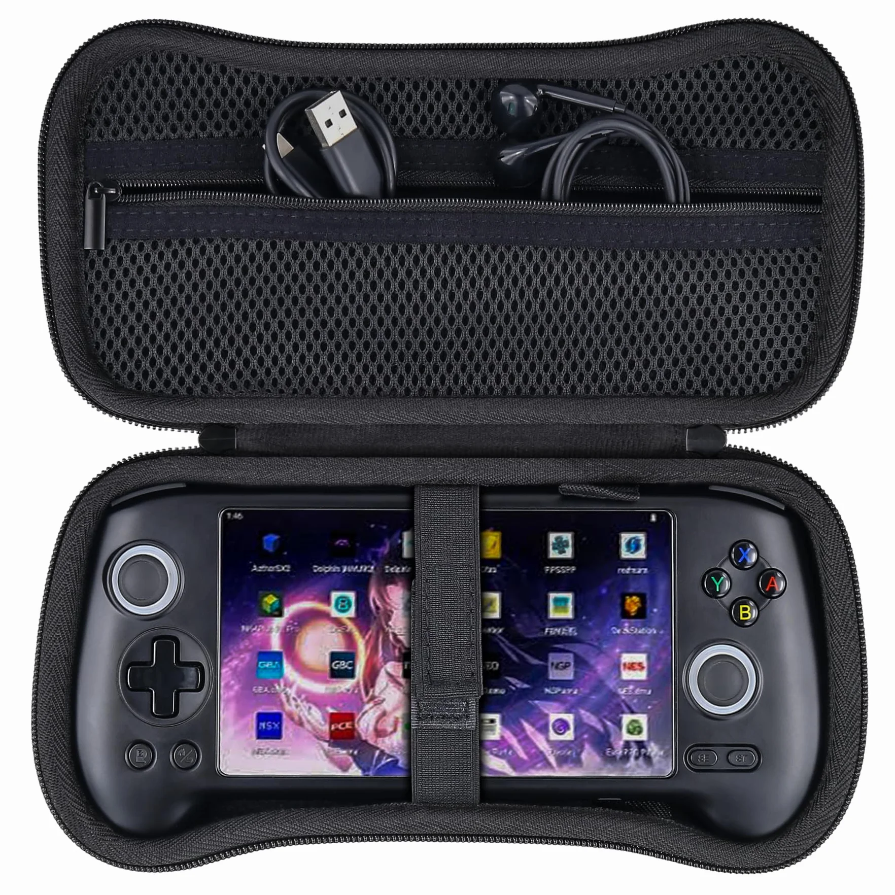 Khanka Twarde etui na przenośną konsolę do gier Anbernic RG556 Retro, torba do przechowywania na RG556 14.2 cm, ręczna konsola do gier z systemem Android, tylko obudowa (czarna)