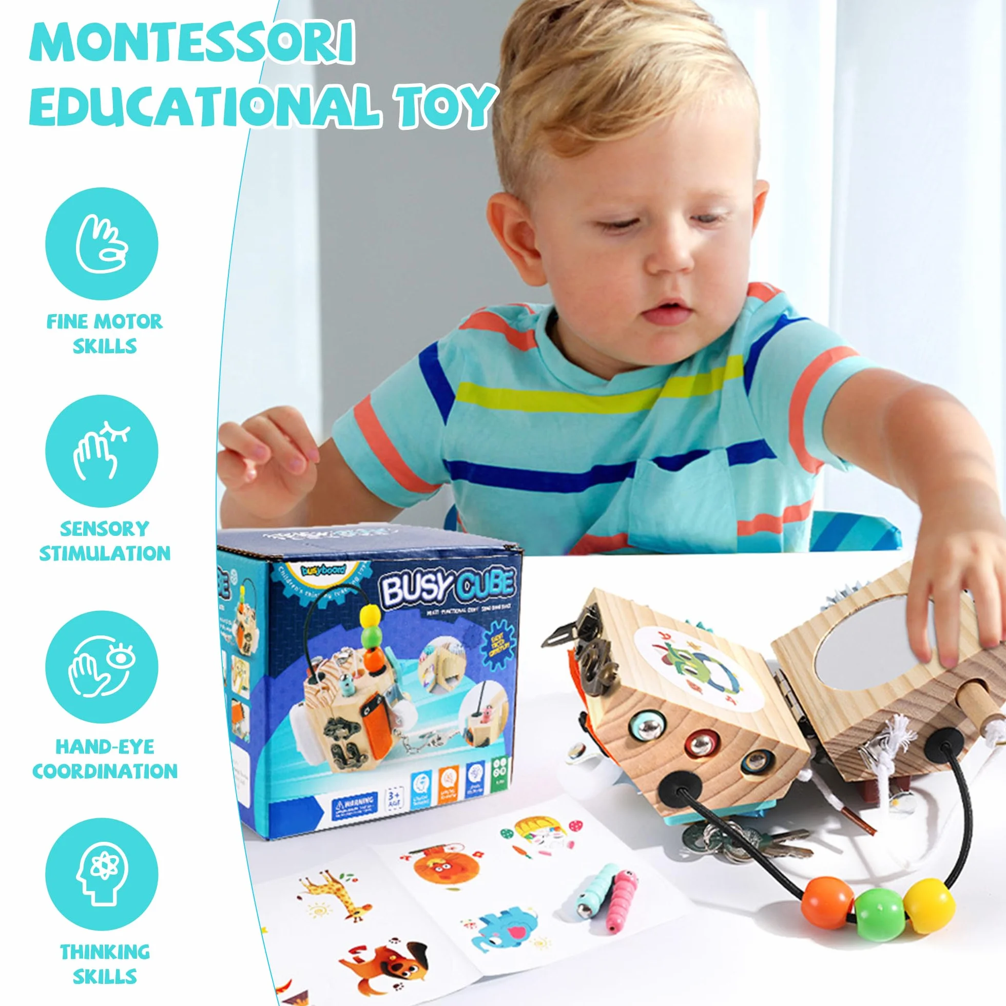 Kostka aktywności, 15 w 1 Busy Cube Gry Dla Dzieci Dziewczyna Montessori Sensorial Zabawki Zabawki Zabawka Kostka Drewniane Dzieci Zajęta Board 1 2 3 4 lata