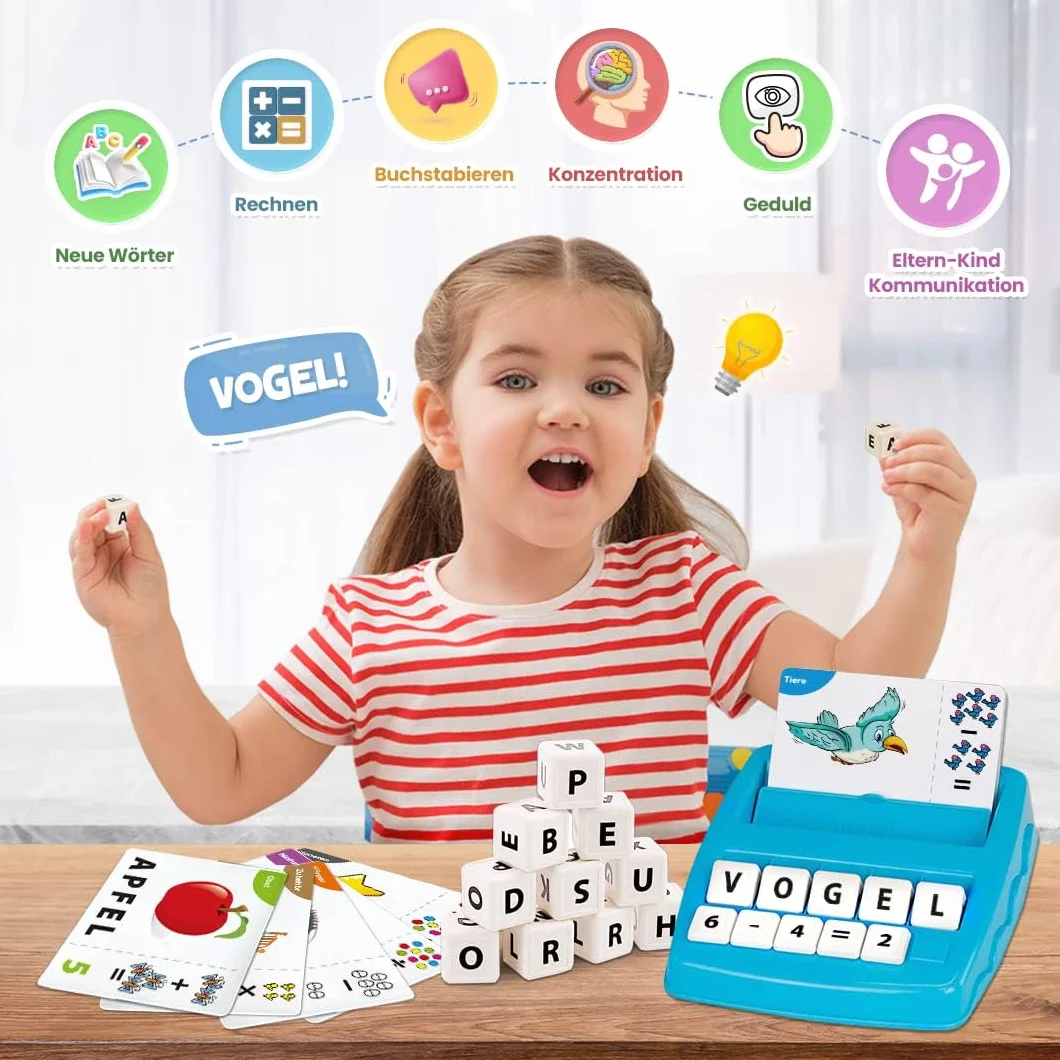 Gra edukacyjna z literami ABC Montessori od 4, 5, 6 lat, liczby, dla początkujących w szkole, 1 klasa, prezent dla przedszkolaków, zabawka edukacyjna, rozpoczęcie szkoły (turkusowa)