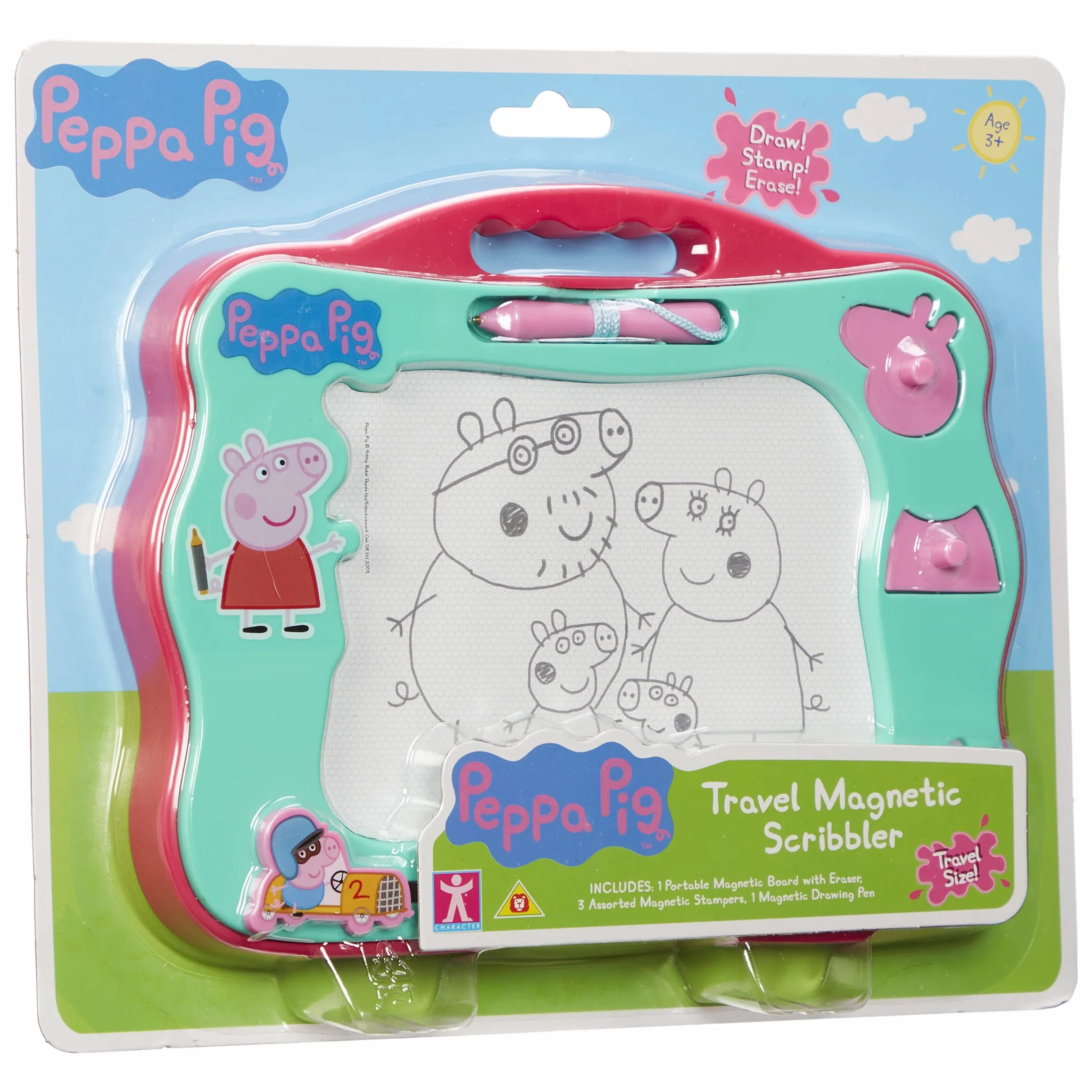 Peppa Pig Travel Magnetic Scribbler pad with pen and 3 stamps, draw and erase with no mess