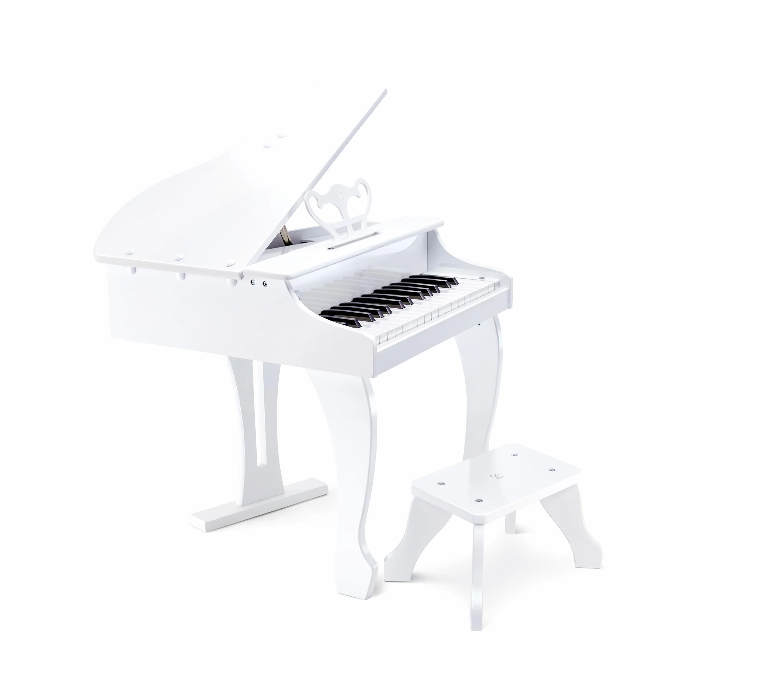 Hape Deluxe White Grand Piano, Thirty-Key Piano Toy with Stool, Electronic Keyboard Musical Toy Set for Kids 3 Years+