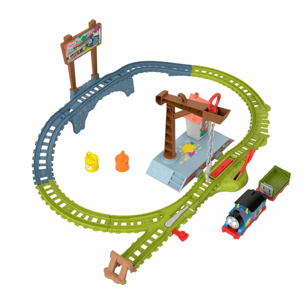 Thomas & Friends Dostawa farby Zestaw w lokomotywą z napędem na baterie i Nieznośnym wagonem, dla dzieci od 3 roku życia, HTN34