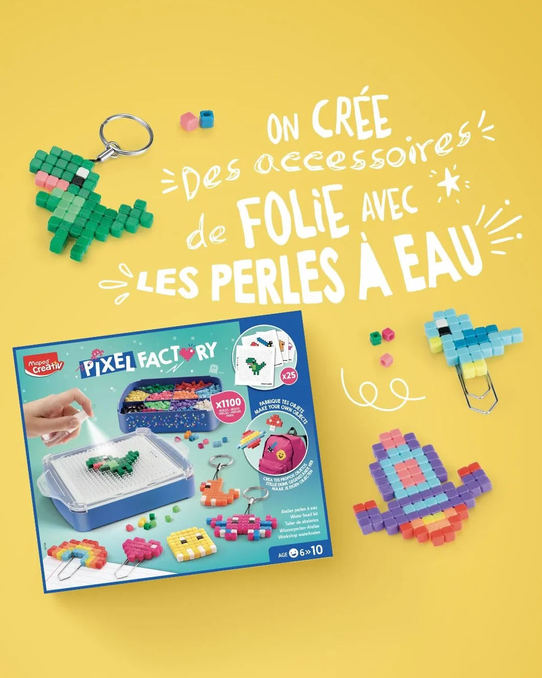 Maped CREATIV - Pixel Factory - Kompletny zestaw do tworzenia pereł wodnych w stylu Pixel Art - wzory, kwadratowe koraliki wodne, siatka kreacyjna i akcesoria - aktywność ręczna od 6 lat