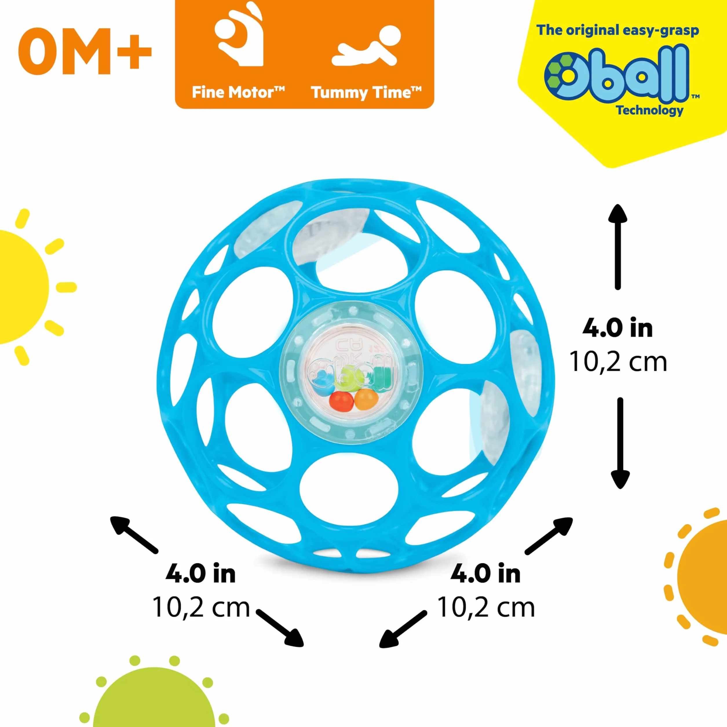 Bright Starts, Oball Rattle, niebieski – elastyczny i łatwy w dotyku design, dla dzieci w każdym wieku
