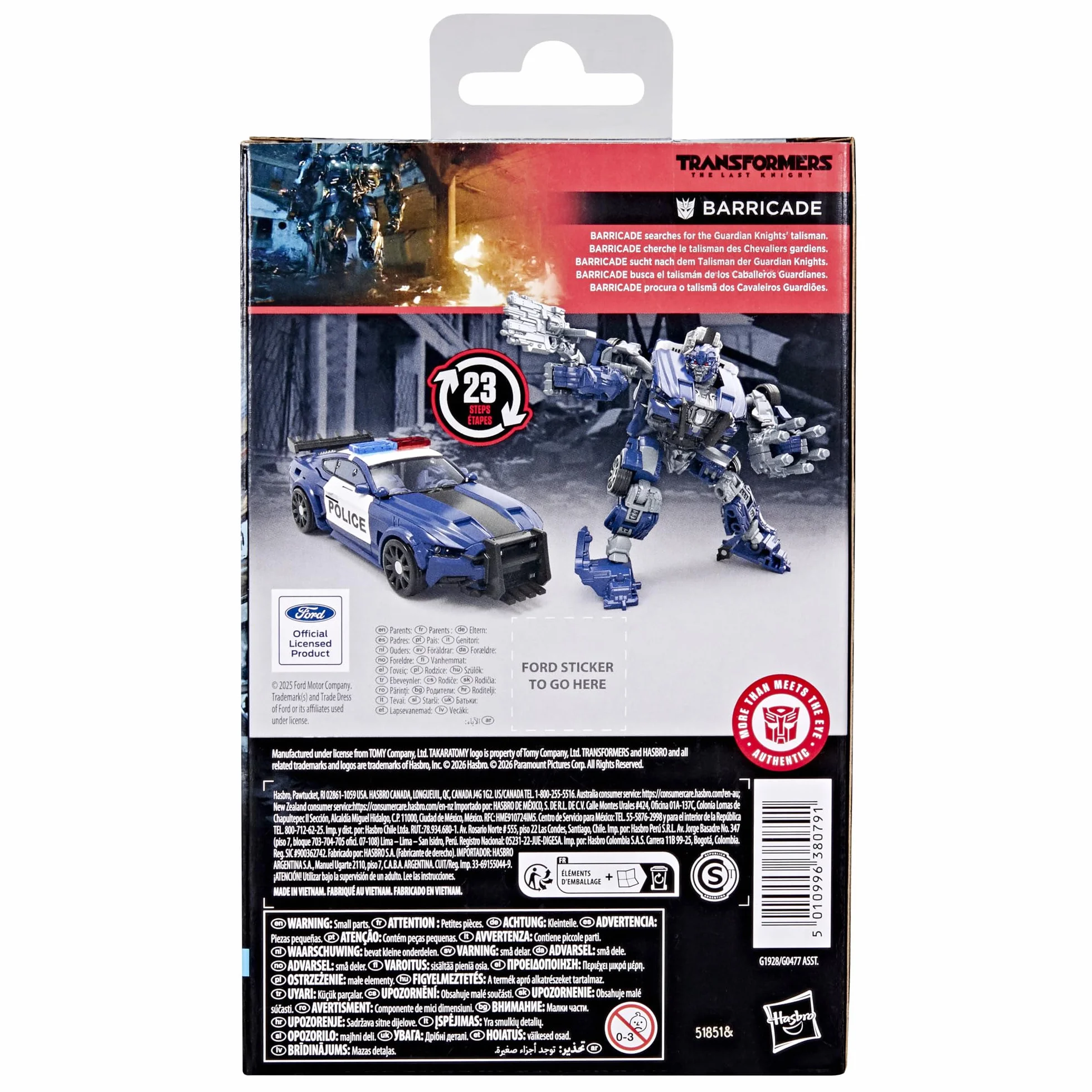 Barricade klasy Deluxe z kolekcji Transformers Studio Series z filmu ""Transformers: Ostatni rycerz"", 11-centymetrowa przekształcająca się figurka, zabawkowe roboty dla dzieci w wieku od 8 lat