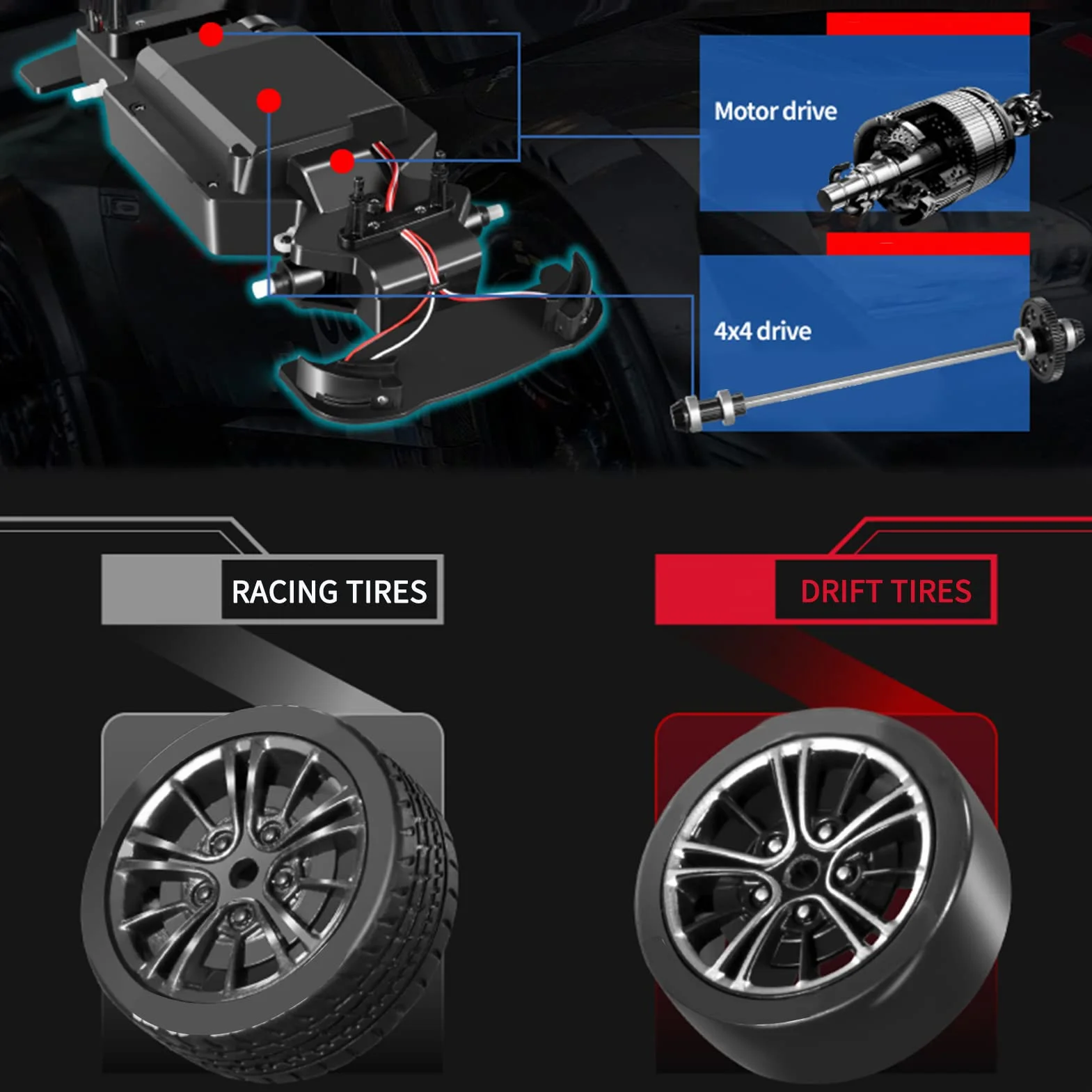 Goolsky Zdalnie sterowany samochód, RC Drift Car 1/16 RC Car 2,4 GHz 4WD 40 km/h RC Race Car High Speed prezent dla dzieci RTR