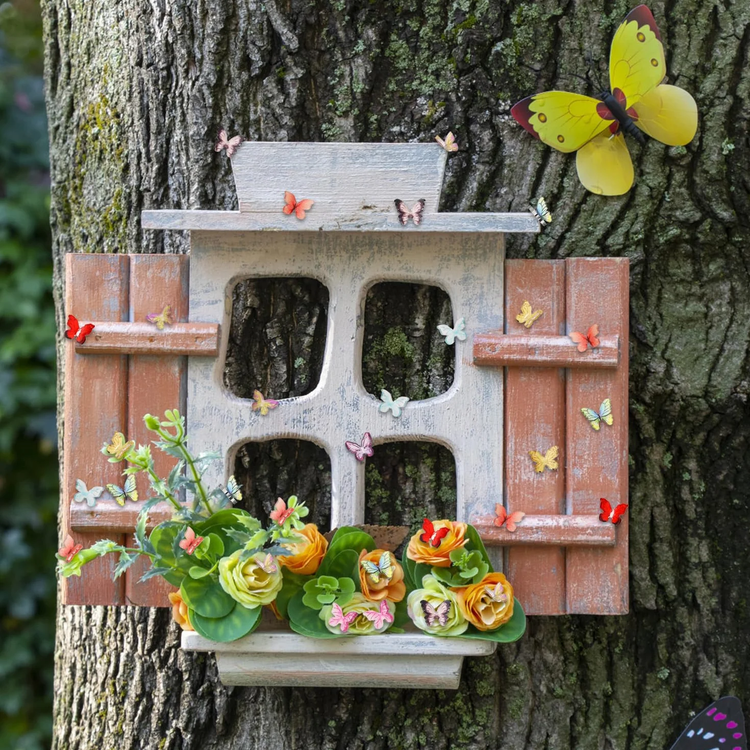 50szt Mikro Motyle z Zywicy, Rózne Kolorowe Male Motyle z Zywicy Miniaturowe Domki dla Lalek, 3D Zawieszki do Paznokci w Ksztalcie Motyla Mikro Dekoracje Krajobrazu do Rekodziela Bajkowy Dom