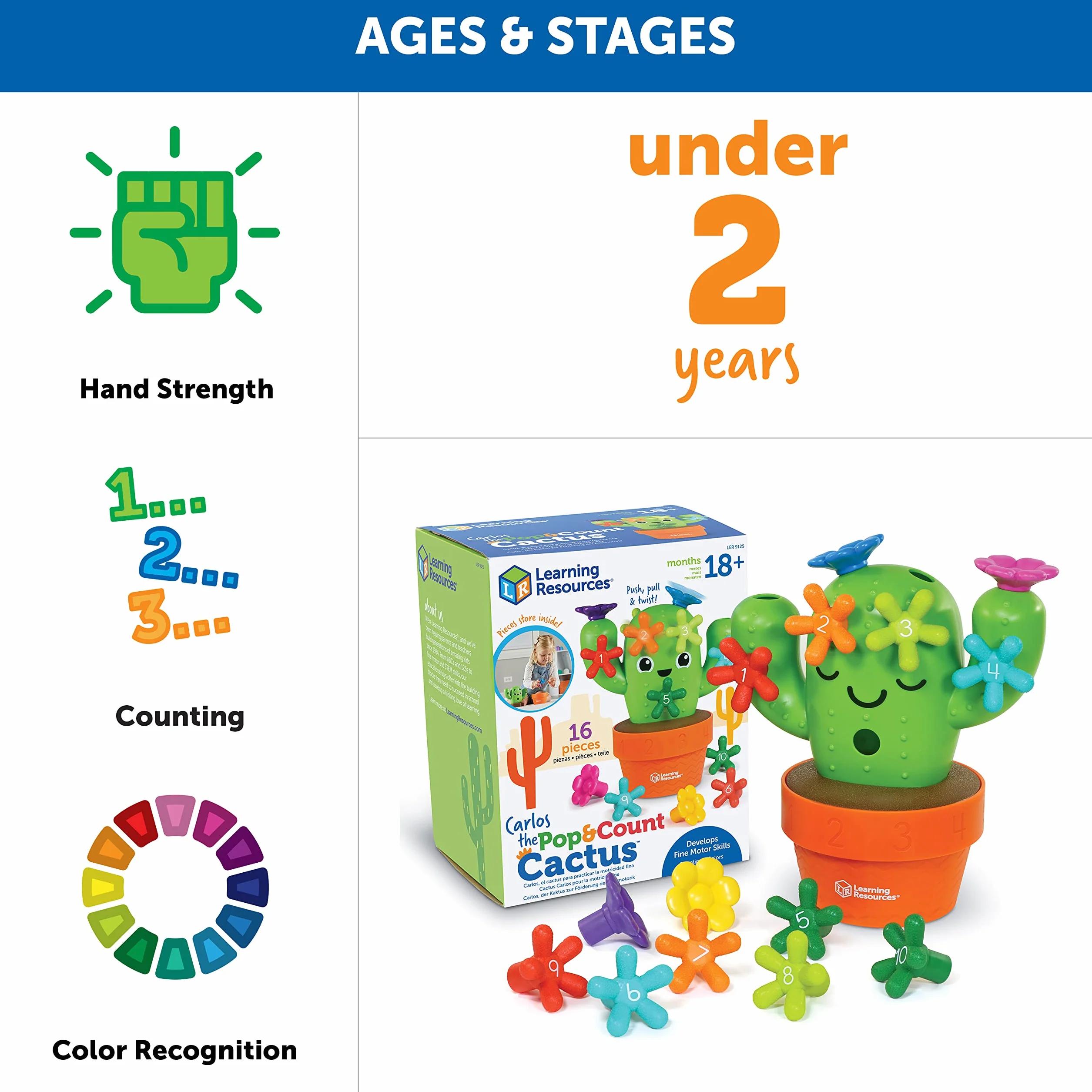 Learning Resources Carlos the Pop & Hrabia Kaktus Zabawki 16-Kawalek Zestaw do Zabawy