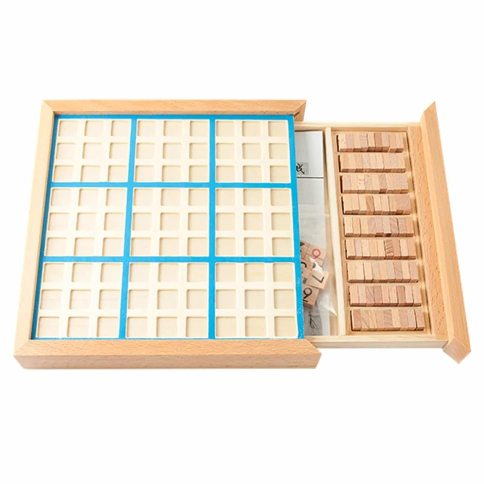 Lixada Drewniana deska do puzzli Sudoku, drewniana gra Sudoku, zestaw z szufladą, matematyka, łamigłówka, zabawki na biurko