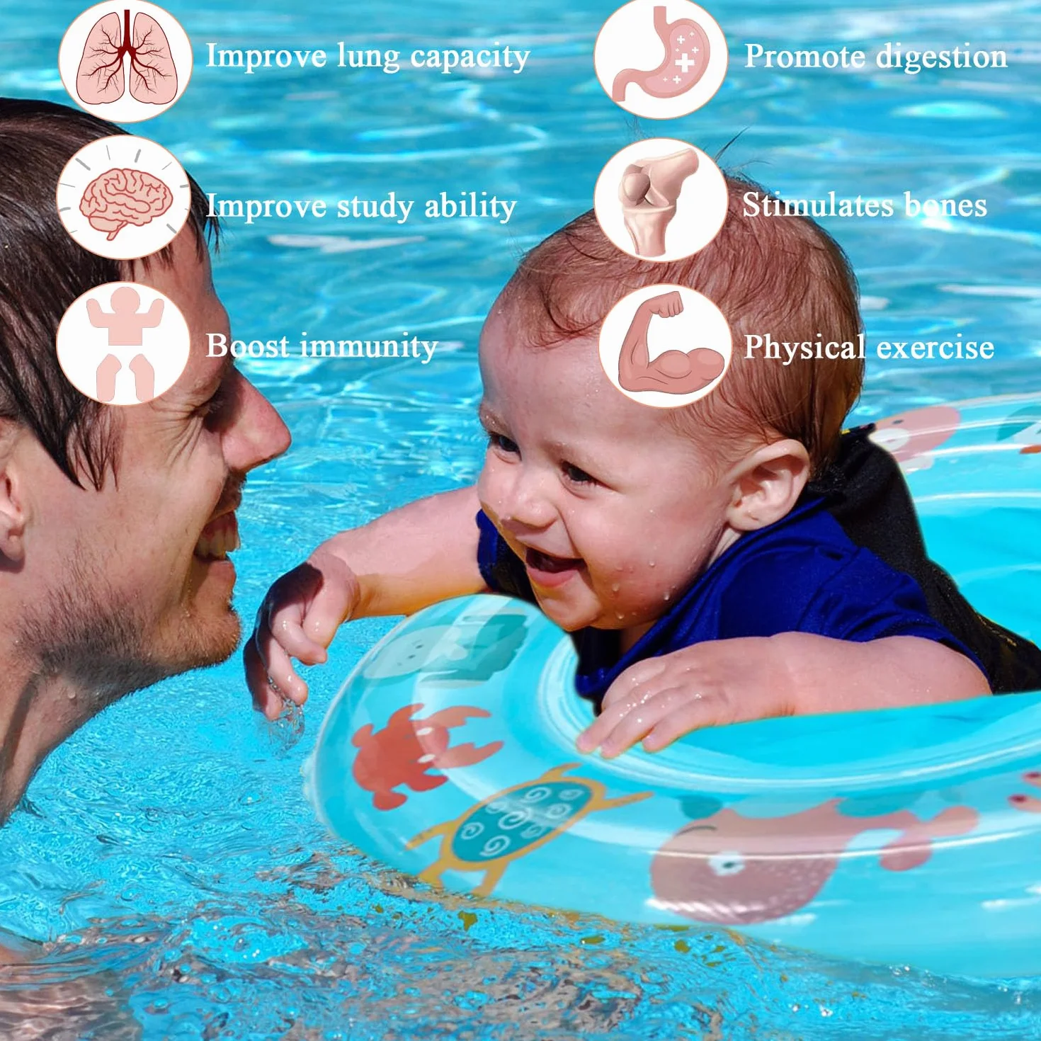 koło do pływania dla niemowląt, regulowane nadmuchiwane siedzenie do pływania dla niemowląt, koło do pływania dla dzieci, pomoc w pływaniu dla małych dzieci w wieku od 6 miesięcy do 36