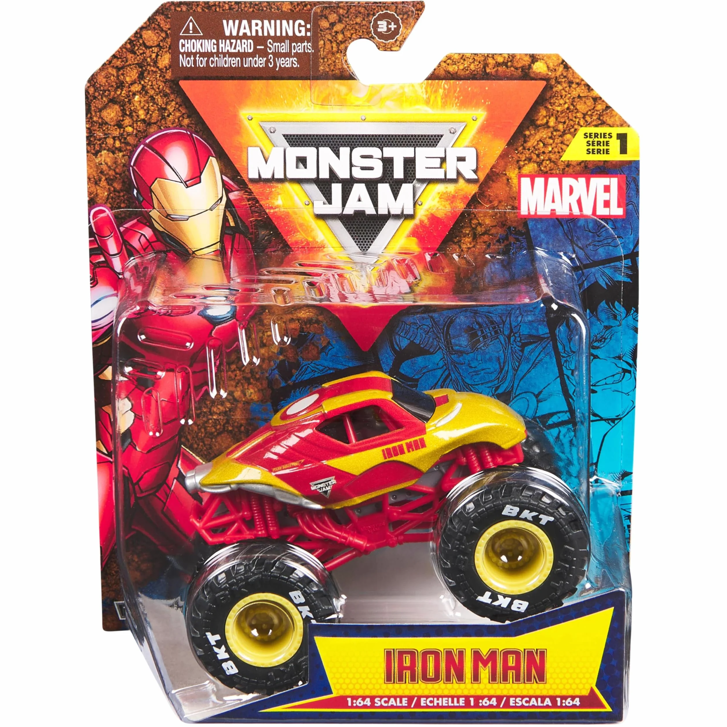 Monster Jam Marvel - 1 Vehicle Die-CAST 1:64 Marvel - 1 Autentyczny pojazd Monster Truck Oficjalny pokaz kolekcjonerski w skali 1:64 - Zabawka dla dzieci 3 lata i więcej - model losowy