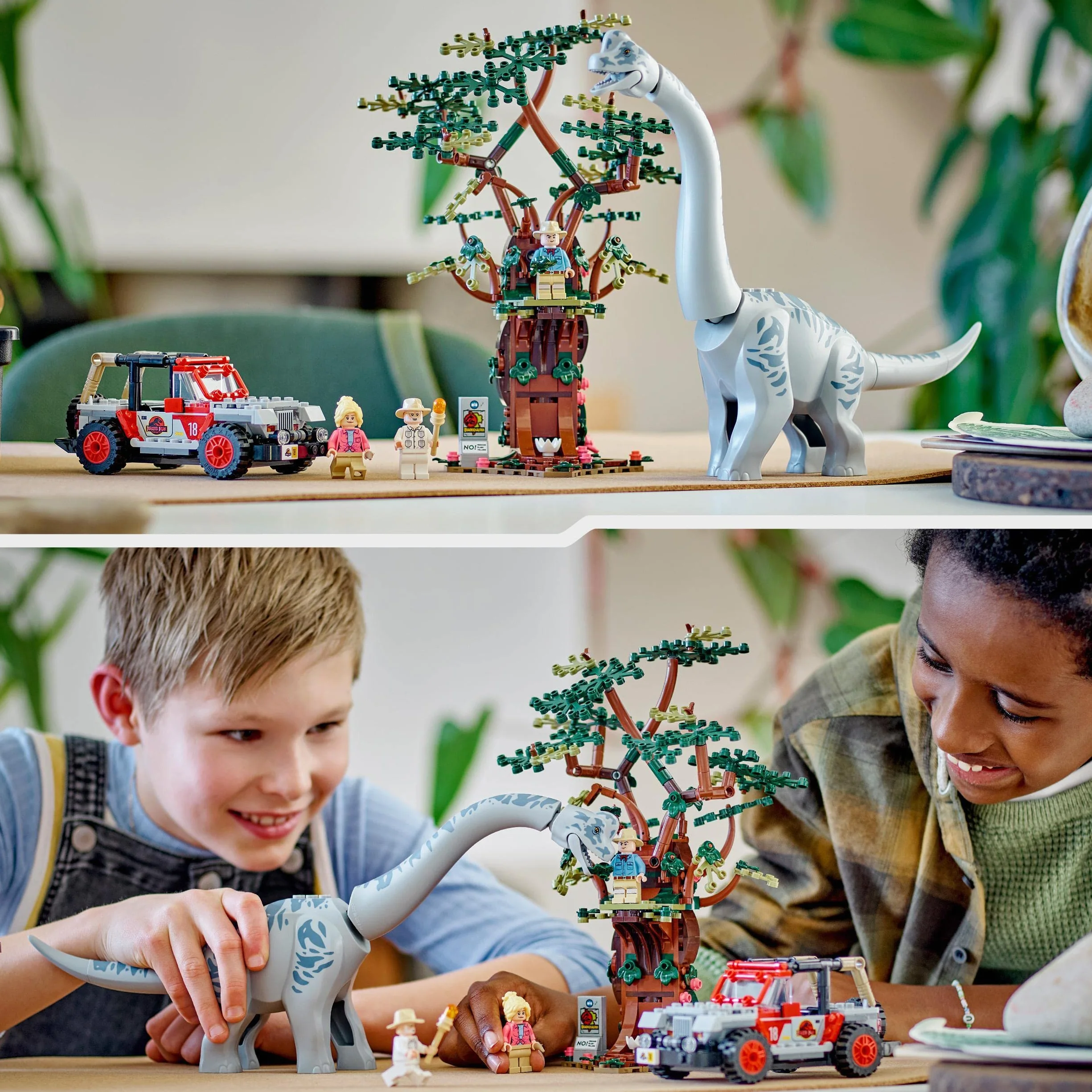 LEGO 76960 Jurassic World Odkrycie brachiozaura, zestaw z dużą figurką dinozaura, drzewem i Jeepem do zbudowania, prezent dla chłopców i dziewczynek, zabawka z okazji 30. rocznicy „Parku Jurajskiego”