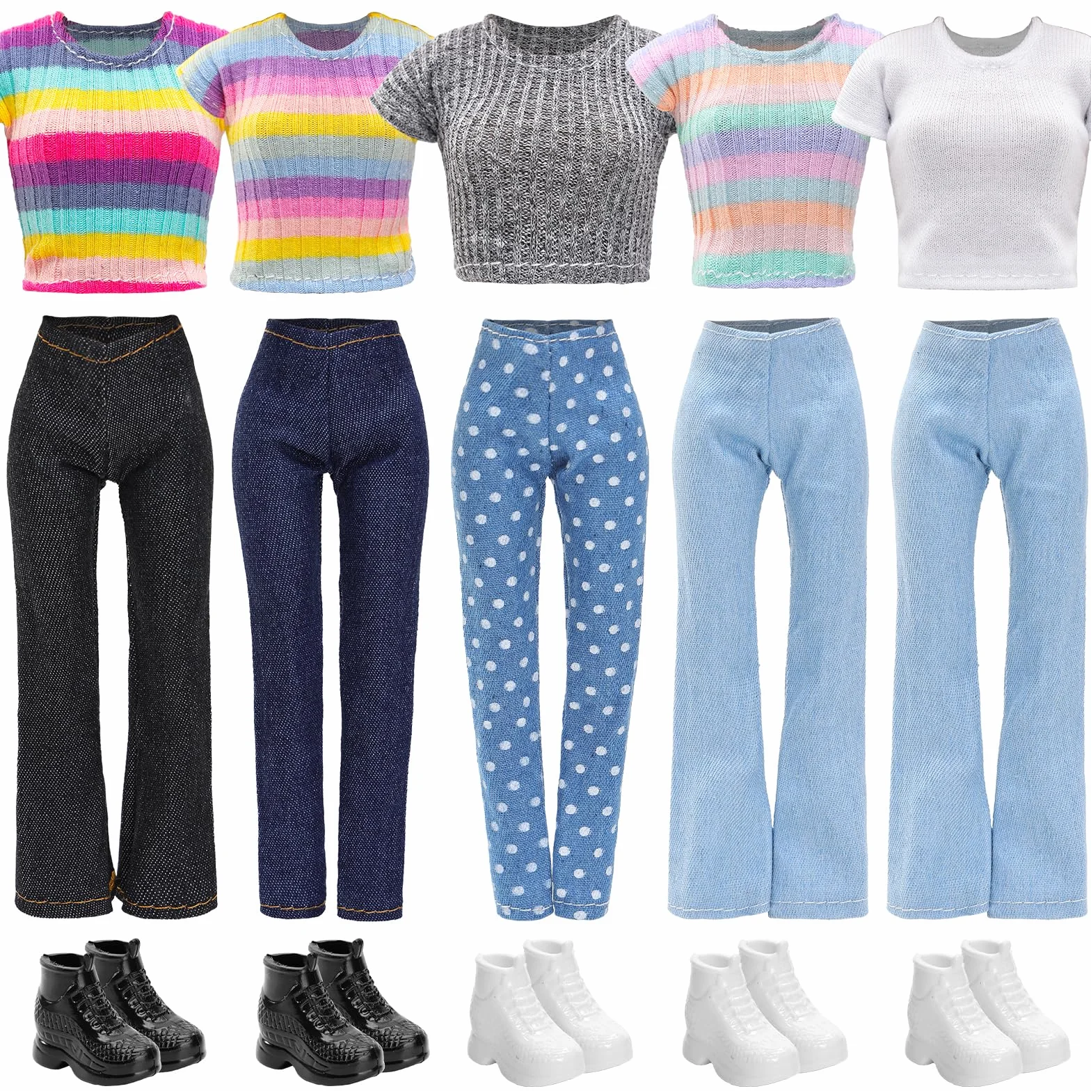 Festfun 15 ubrań dla lalek Fashion odzież dla lalek zawiera 5 topów T-shirt stroje odzież 5 spodni 5 butów dla 11,5 cala 30 cm dziewczynki lalki