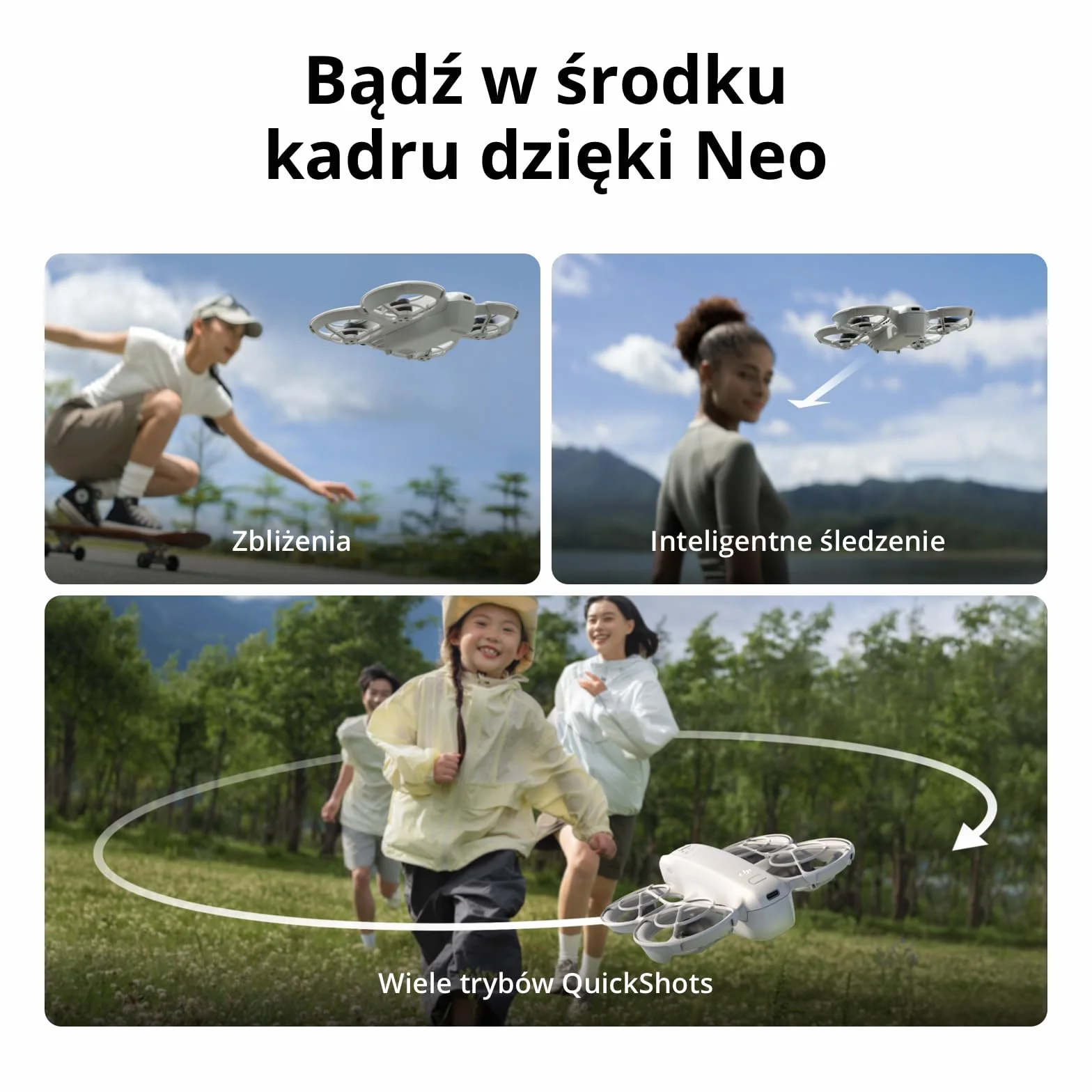 DJI Neo Motion Fly More Combo, mini dron z kamerą 4K UHD dla dorosłych, 135 g samodzielnie latający dron śledzący użytkownika, start z dłoni, śledzenie obiektu, QuickShots, z RC Motion 3 i 3 aku