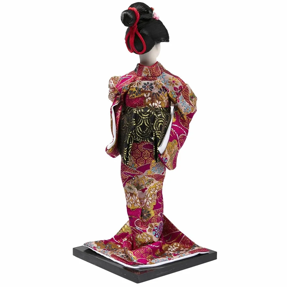 lachineuse - Japońska lalka kimono fuksja - tradycyjna azjatycka lalka 31 cm - japońska dekoracja salonu - figurka gejszy - rzemiosło - Home Deco Asia Japonia