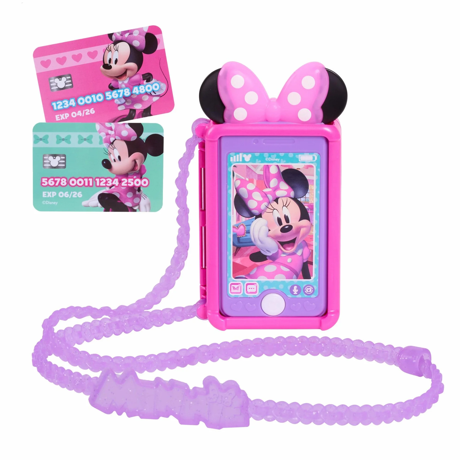 Disney Junior Minnie Mouse Chat with Me Cell Phone Set, Lights and Realistic Sounds, Includes Strap to Wear Like a Purse