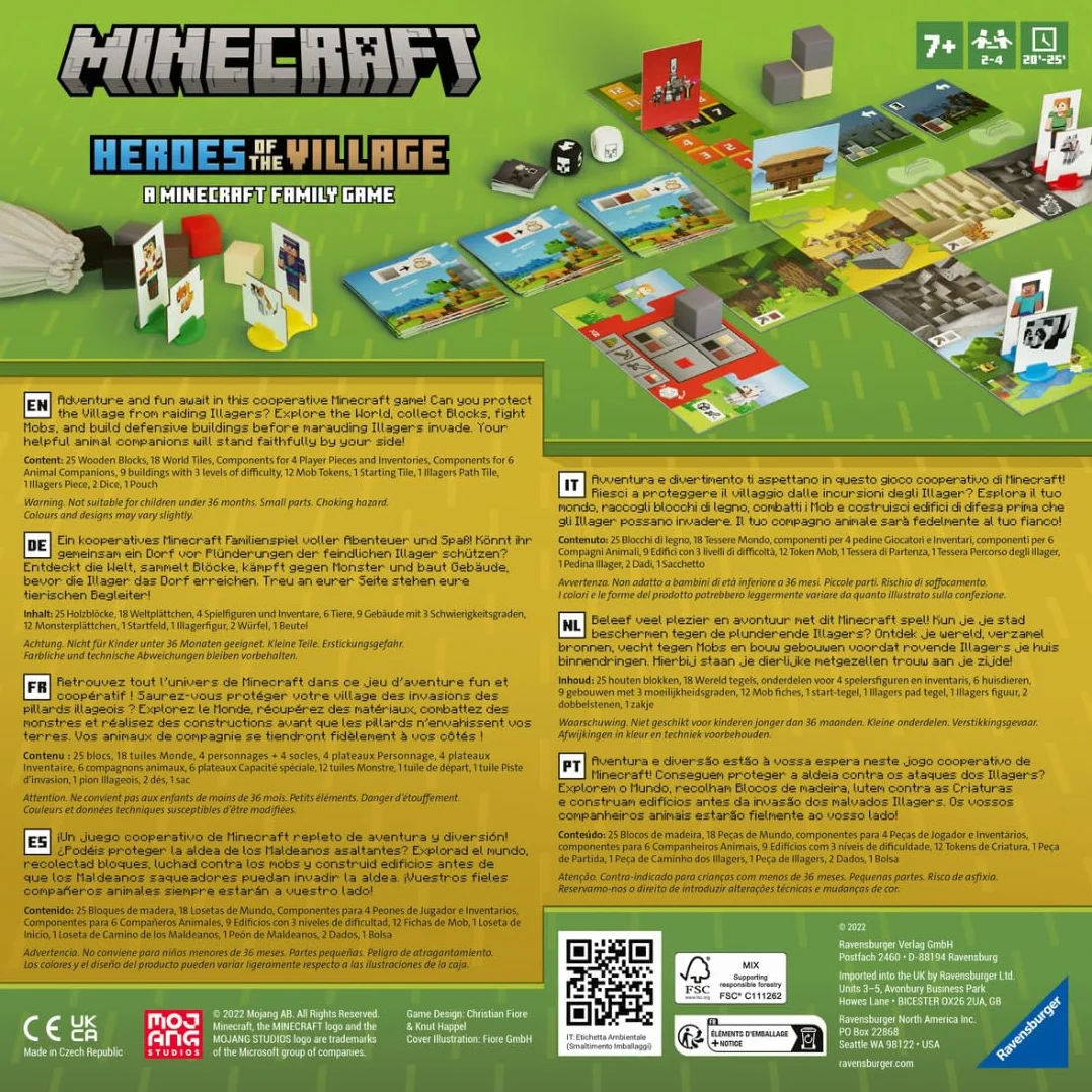 Ravensburger Minecraft Heroes of the Village gra planszowa dla dzieci w wieku od 6 lat, dla 2 do 4 graczy, prezenty świąteczne