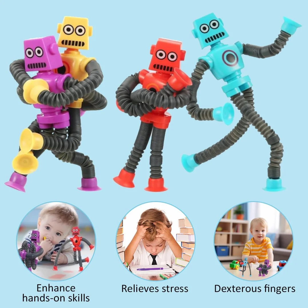4 sztuki robotów teleskopowych, zabawka z przyssawką, zabawka sensoryczna, zabawka dla dzieci, zabawka dla dzieci, zabawka dla gości dla chłopców