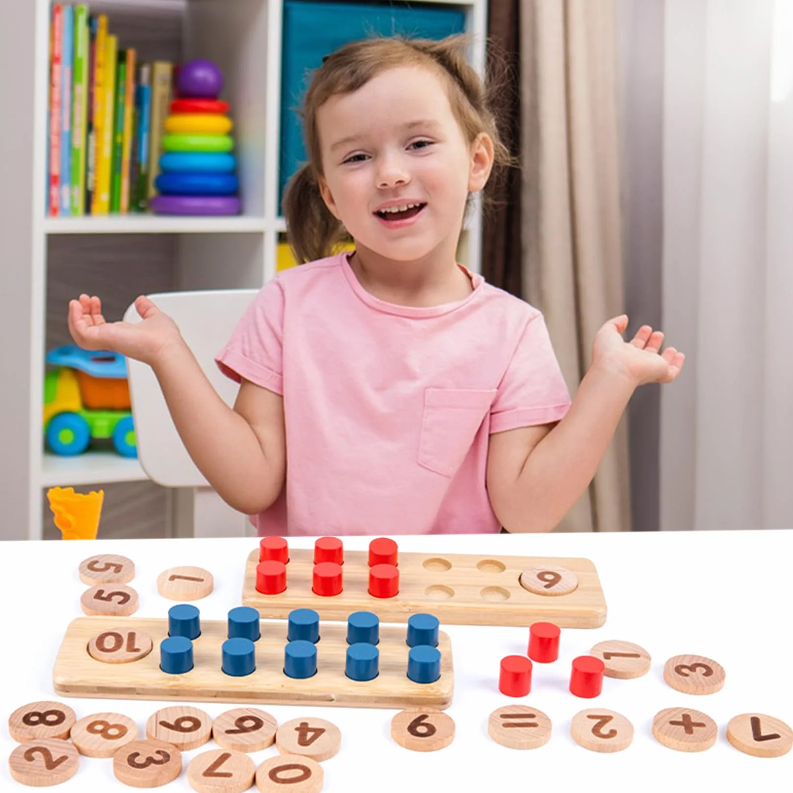 Zabawki Montessori Intuitibrix Drewniana zabawka do nauki dodawania i odejmowania w zakresie 20 z torbą do przechowywania dla dzieci od 2 3 4 5 6 lat