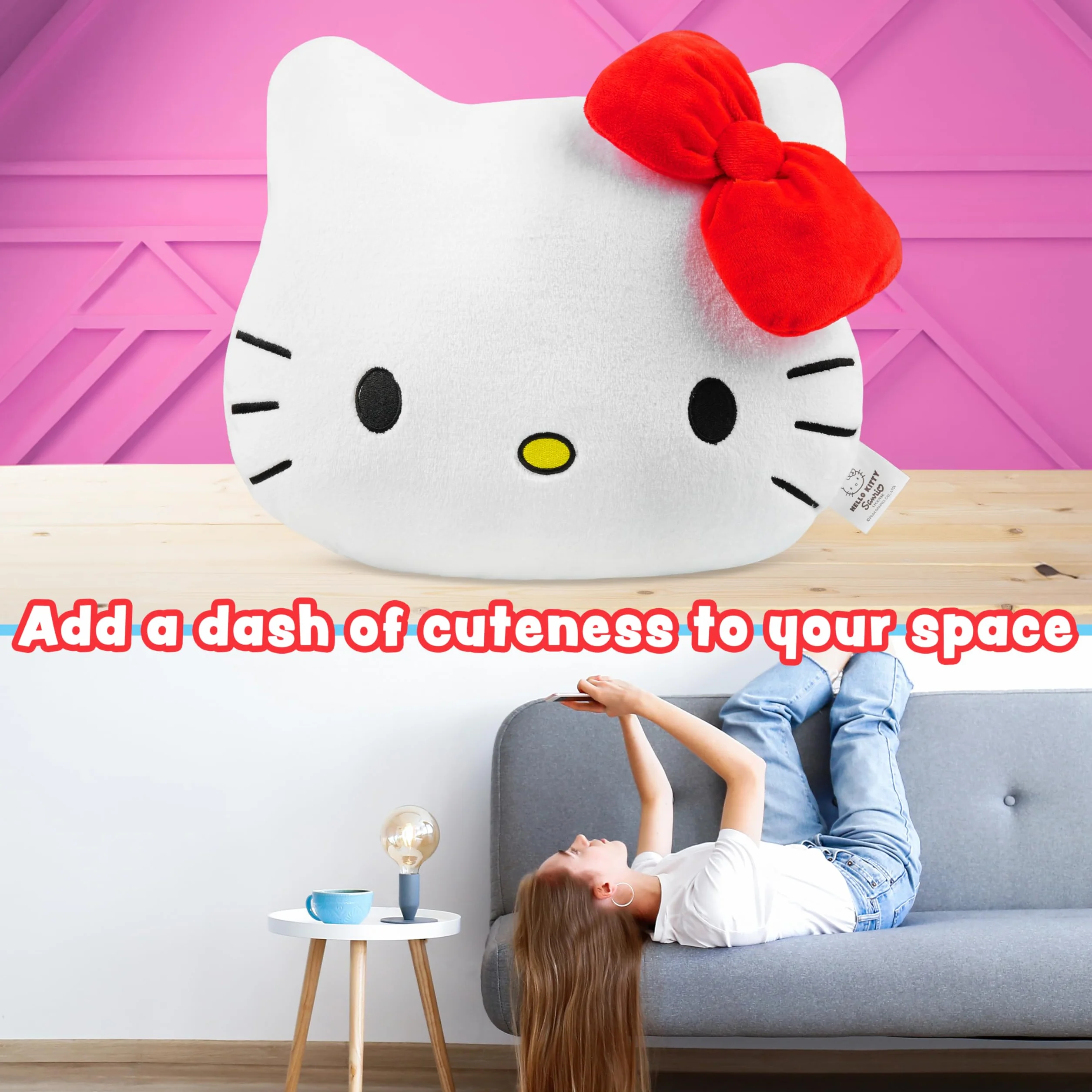 Hello Kitty Pluszowa poduszka 3D na sofę, łóżko, przytulenie poduszki kobiety nastolatki dzieci 37 x 32 cm - wystrój domu