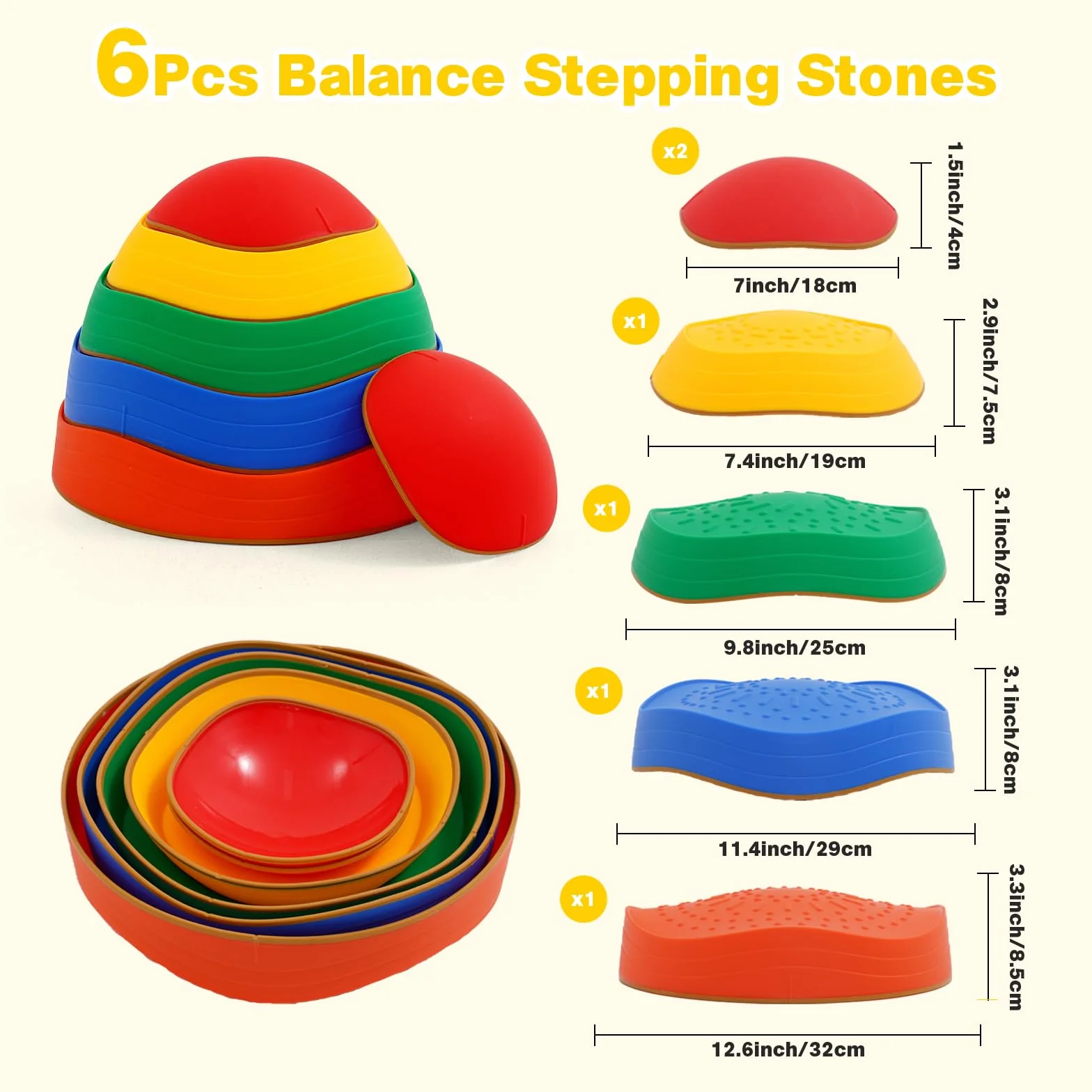 Kamienie do balansowania dla dzieci, 6 antypoślizgowych kamieni do balansowania, gry balansowe dla dzieci, tory przeszkód dla dzieci do użytku wewnątrz i na zewnątrz, promuje równowagę i koordynację