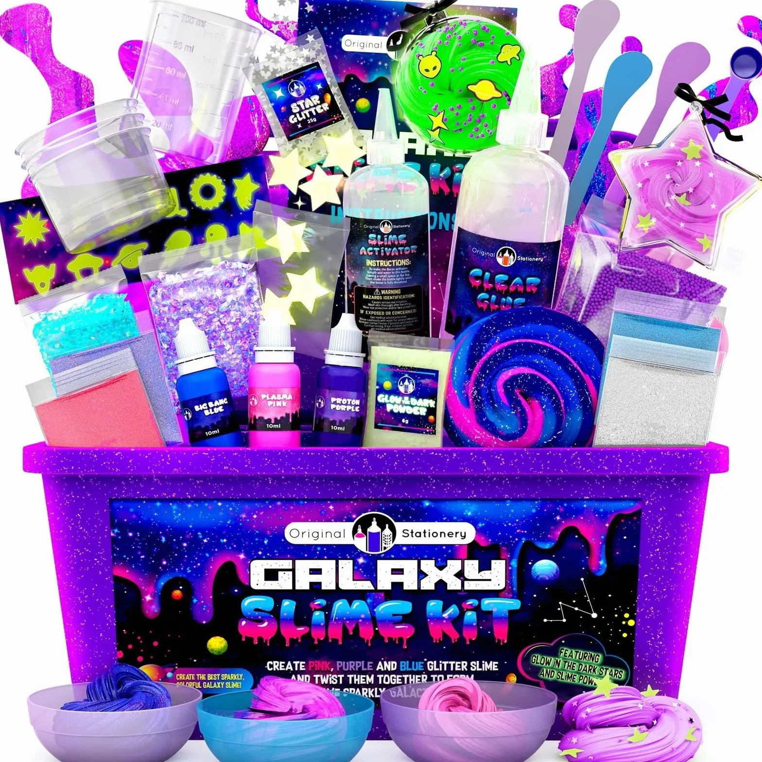 Original Stationery: Zestaw Galaxy Slime z klejem świecącym w ciemności i gwiazdkami do tworzenia brokatu i galaktycznego szlamu! dla dziewcząt i chłopców