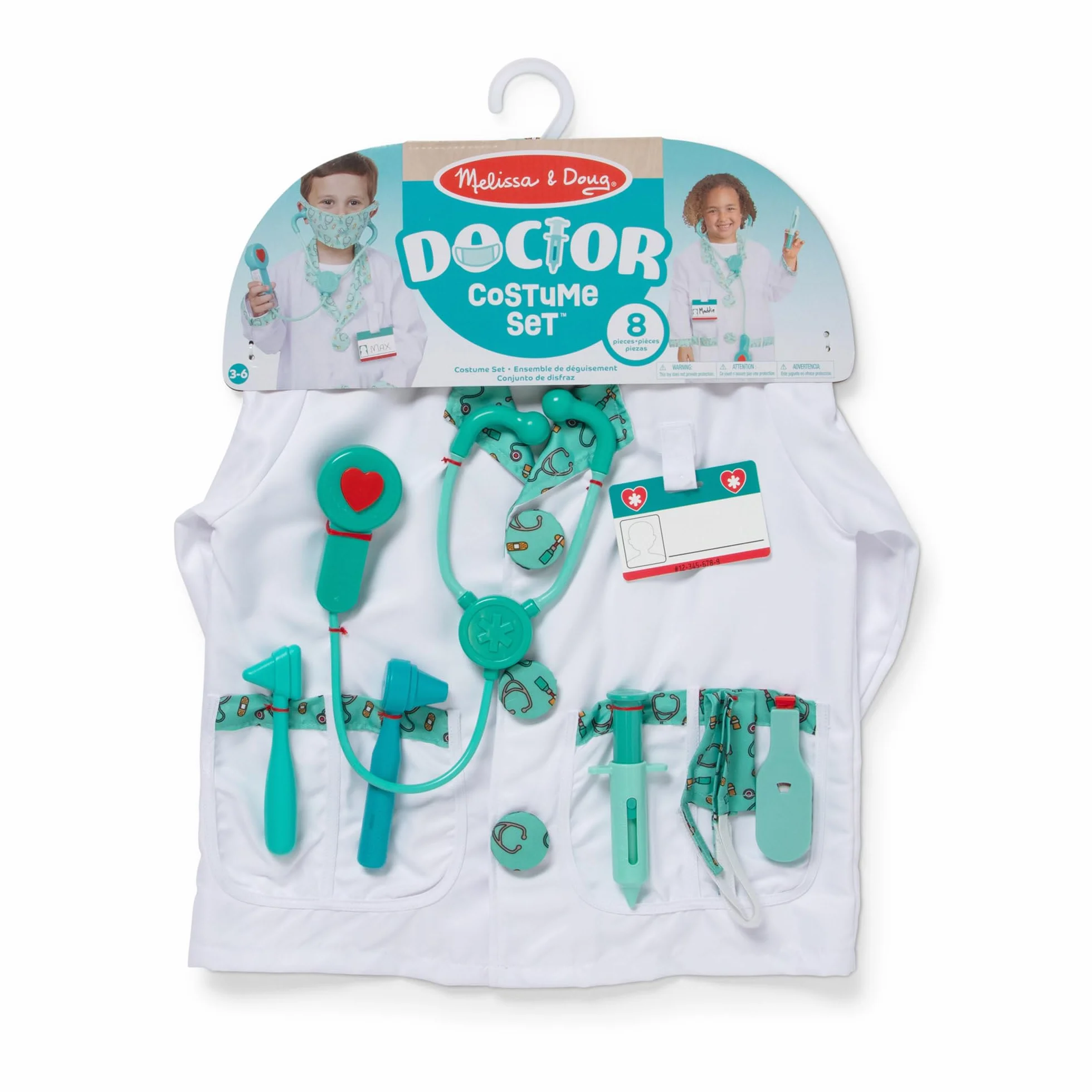 Melissa & Doug – zestaw z fartuchem lekarskim do zabawy w lekarza (zabawa z odgrywaniem roli, materiały wysokiej jakości, można prać w pralce, wys. 44,45 cm x szer. 60,96 cm x dł. 1,905 cm)
