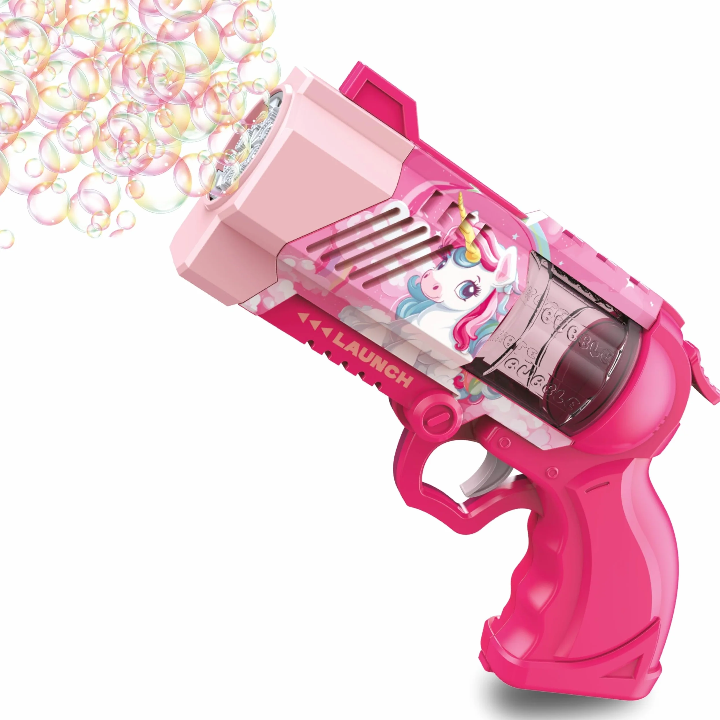 Blubbel Pistolet do Baniek, Maszyna z LED, Zbiornik 80ml, Armata Bańkowa, Powietrzna Bazooka, Prezent dla Dzieci, Na Wesele