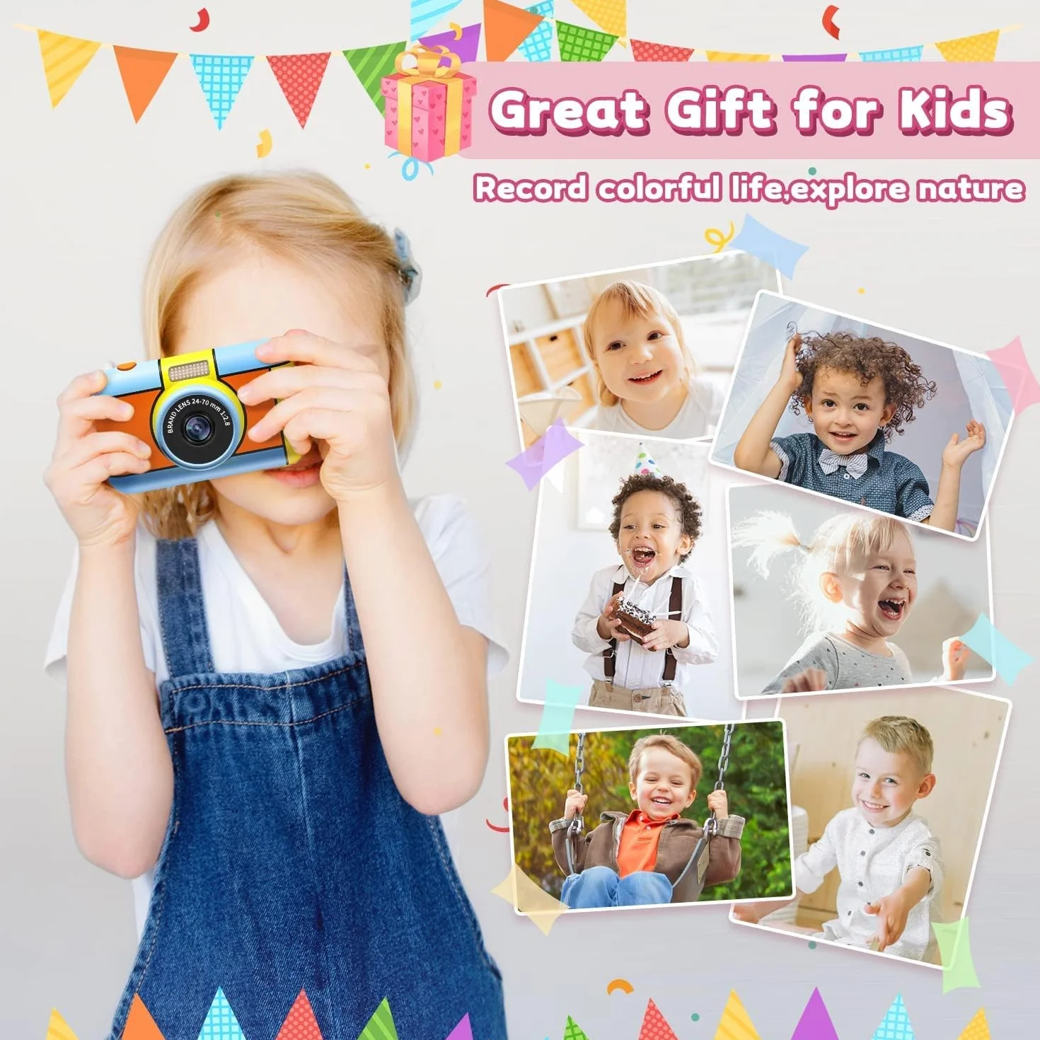 Aparat Fotograficzny dla Dzieci 24 MP, 2,4" 1080P Kamera Wideo z Kartą 32G, Zoom 4X, Filtry - Prezent dla Dzieci 3-10 Lat