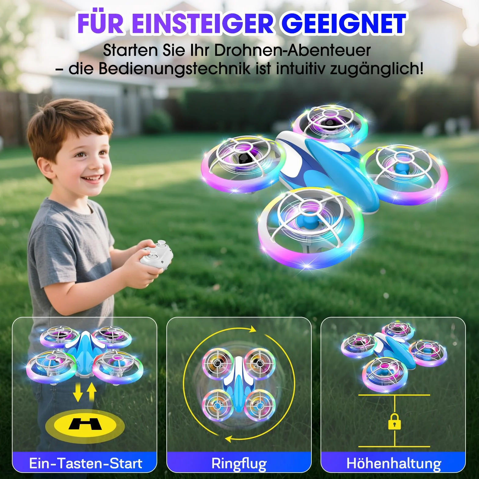 Nigecue Mini Dron dla Dzieci Zabawka od 6, 7, 8, 9, 10+ lat Chłopcy, RC Samolot Zabawka Dron dla Dzieci i Początkujących ze Światłami LED Wewnątrz & Na Zewnątrz Prezent dla Chłopców i Dziewczynek