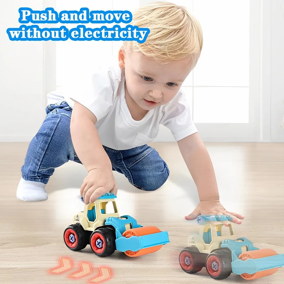 Pojazdy budowlane DIY 4 w 1 ze śrubokrętem, rupą i koparką, zabawą edukacyjną i plażową, świetny prezent dla dzieci od 2 lat