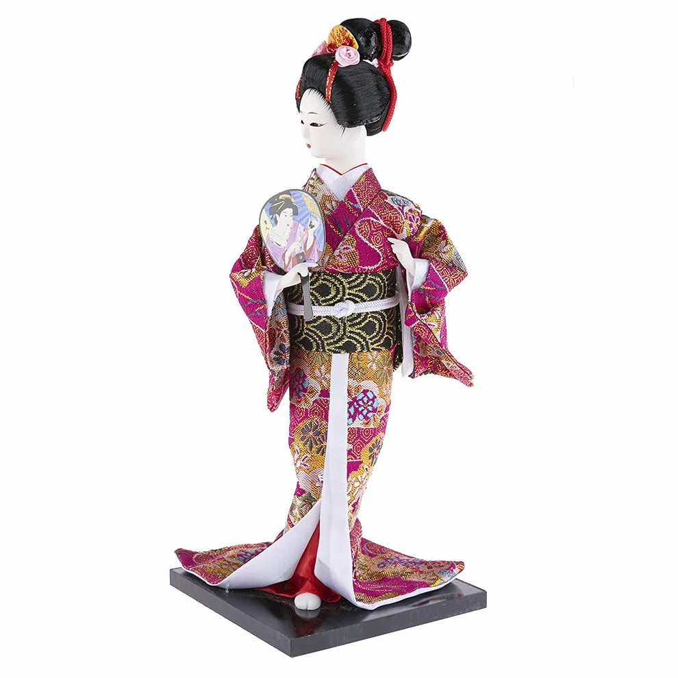lachineuse - Japońska lalka kimono fuksja - tradycyjna azjatycka lalka 31 cm - japońska dekoracja salonu - figurka gejszy - rzemiosło - Home Deco Asia Japonia