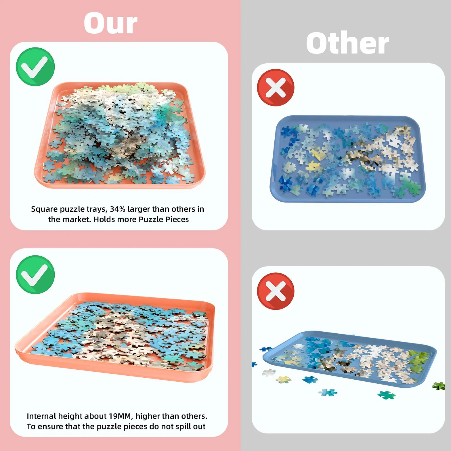 Puzzle tace do sortowania, 6 sztuk, zestaw akcesoriów do sortowania, do układania w stos, do 500/1000/2000 sztuk, tace na prezent dla miłośników puzzli, do organizacji puzzli