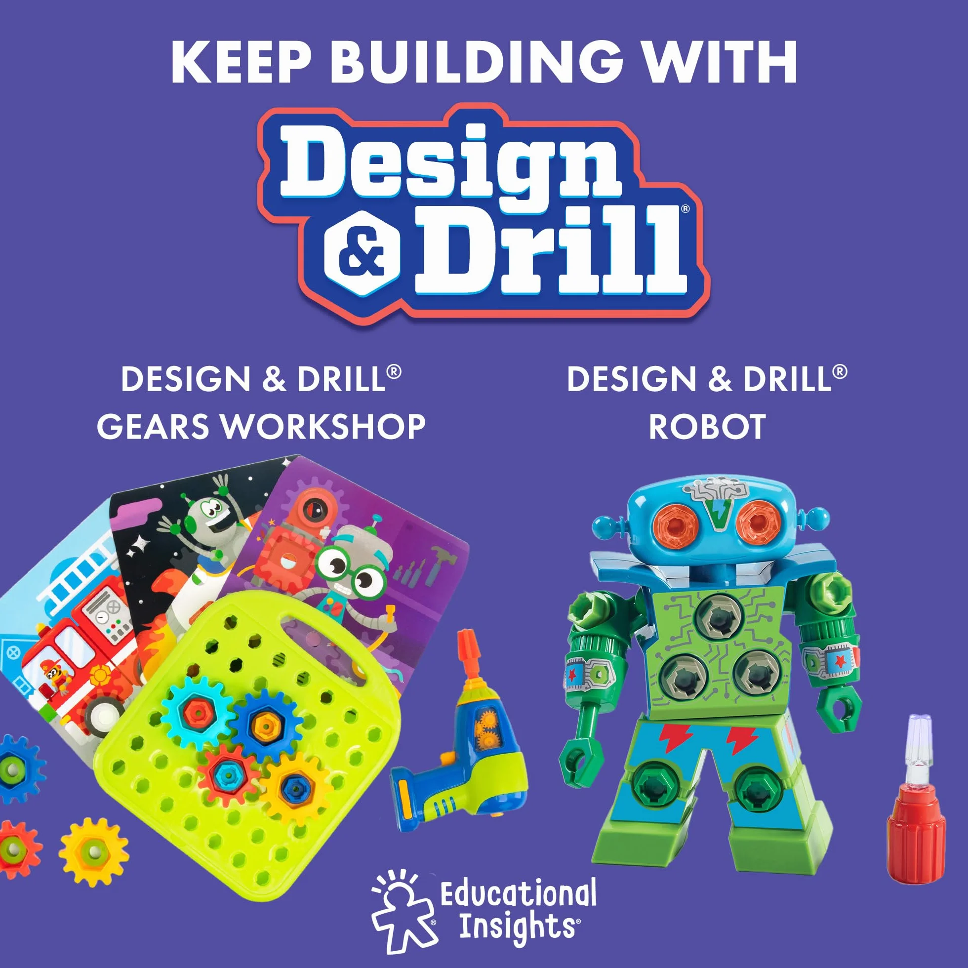 Learning Resources EI-4177 Design & Drill Workshop, robot 3-letni, dla chłopców i dziewczynek, miętowy, zabawka do rozbierania z funkcjonującym wiertłem dziecięcym, multi, średni