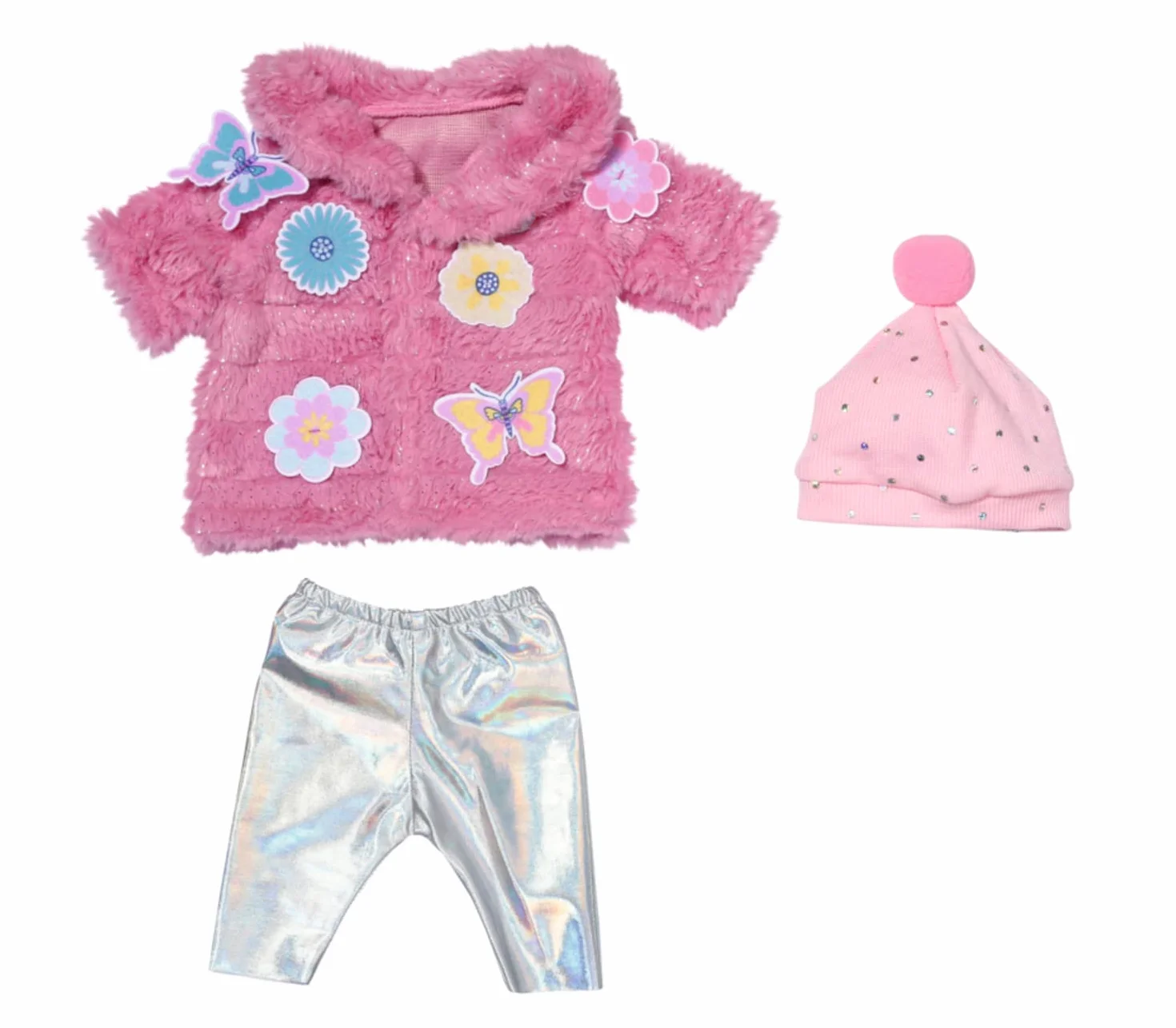 BABY born 833834 - Miękki różowy płaszcz z legginsami i czapką dla lalek 43 cm - Lalka nie wchodzi w zakres dostawy - Odpowiedni dla dzieci w wieku 3 lat +