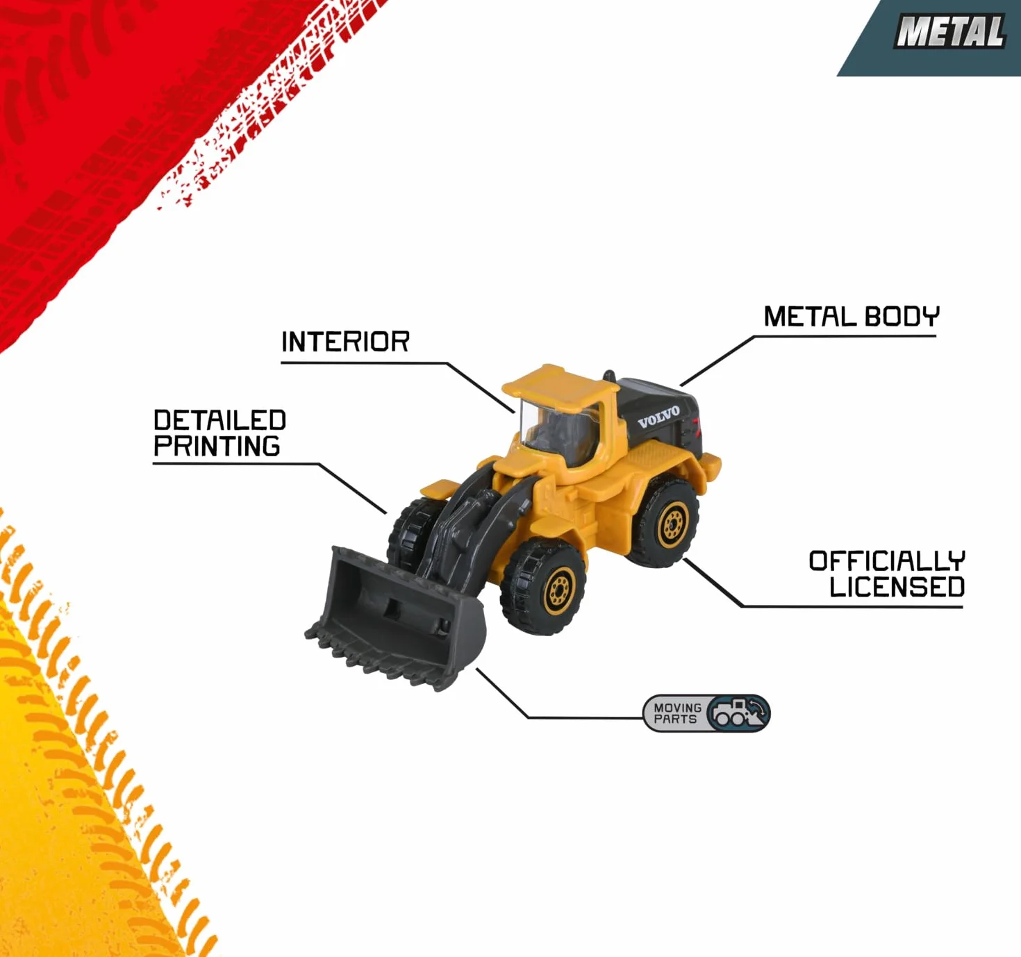Majorette Volvo Construction 3-częściowy zestaw metalowych pojazdów budowlanych z ruchomymi częściami, 7,5 cm, +3 lata, 2 zestawy, CASUAL ADRES, 8503104000