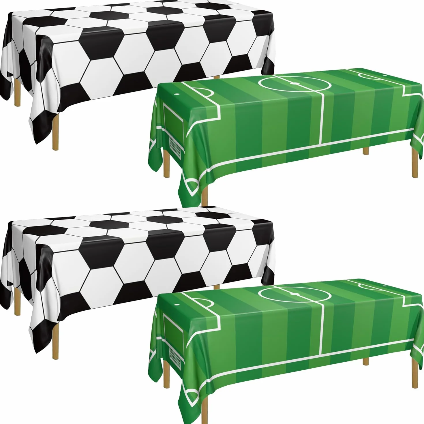 Obrus piłkarski – 4 sztuki obrusów z motywem piłkarskim do dekoracji imprez sportowych, artykuły dla dzieci z motywem piłki, 130 x 220 cm, 2 style
