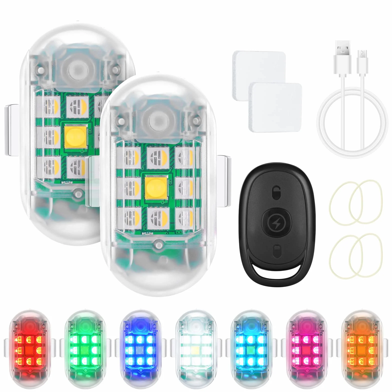 Ainiv Drone Strobe Light, 2PCS Drone Strobe Light, światło antykolizyjne do lotów nocnych, światła ostrzegawcze LED w nocy, 7 kolorów bezprzewodowych do motocykli, samochodów RC, dronów