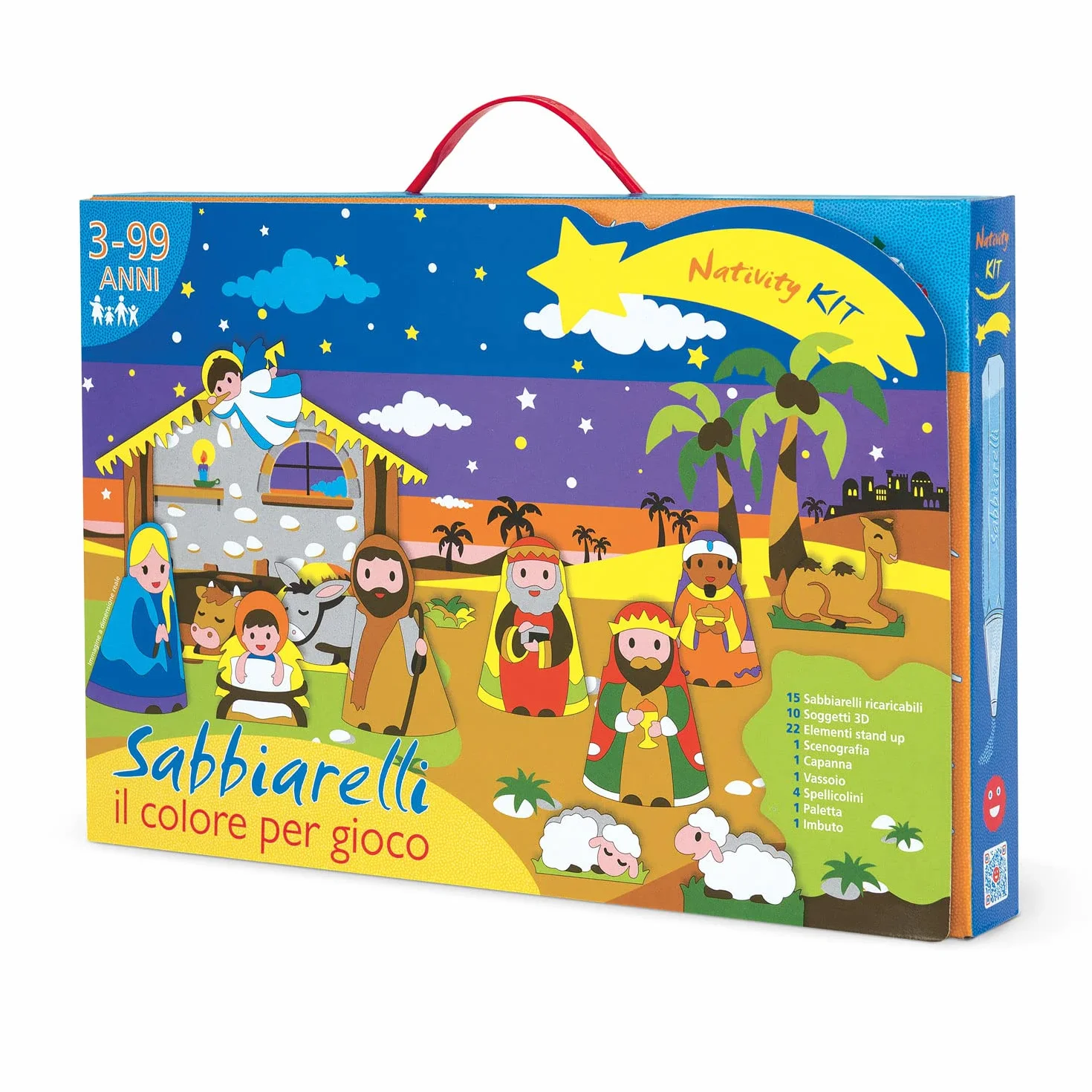 Sabbiarelli Sand-it For Fun – Maxi Kit Nativity 3-99 | Kit Sand Art 100% Made in Italy z Kolorowym Piaskiem, Rysunkami i Akcesoriami | Stwórz Szopkę | Prace dla Całej Rodziny