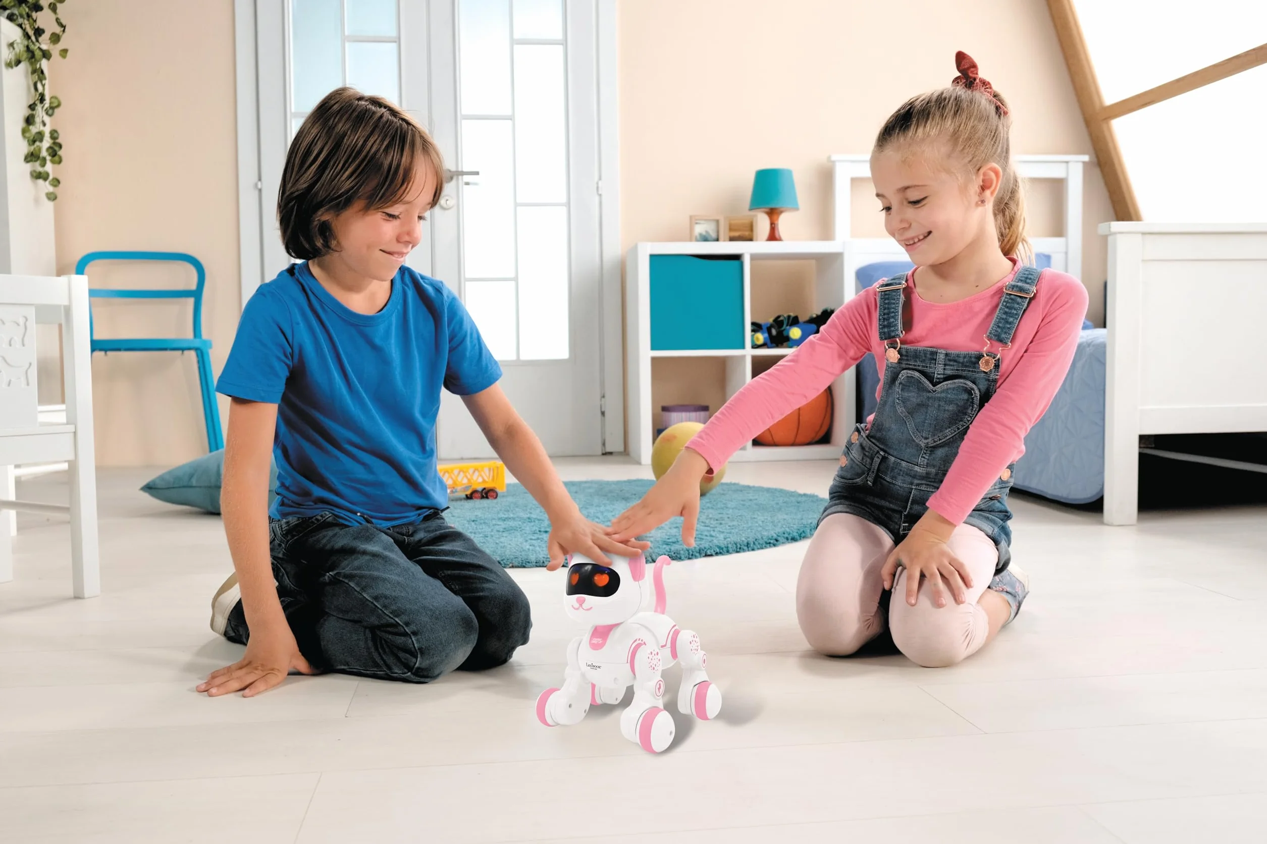 Lexibook, Power Kitty Jr, Zdalnie Sterowany Kot do Tresury, Chodzi jak Prawdziwy Kot, Interaktywne Oczy, Programowalny Stem, Akumulator, Różowy, Biały, KIT01