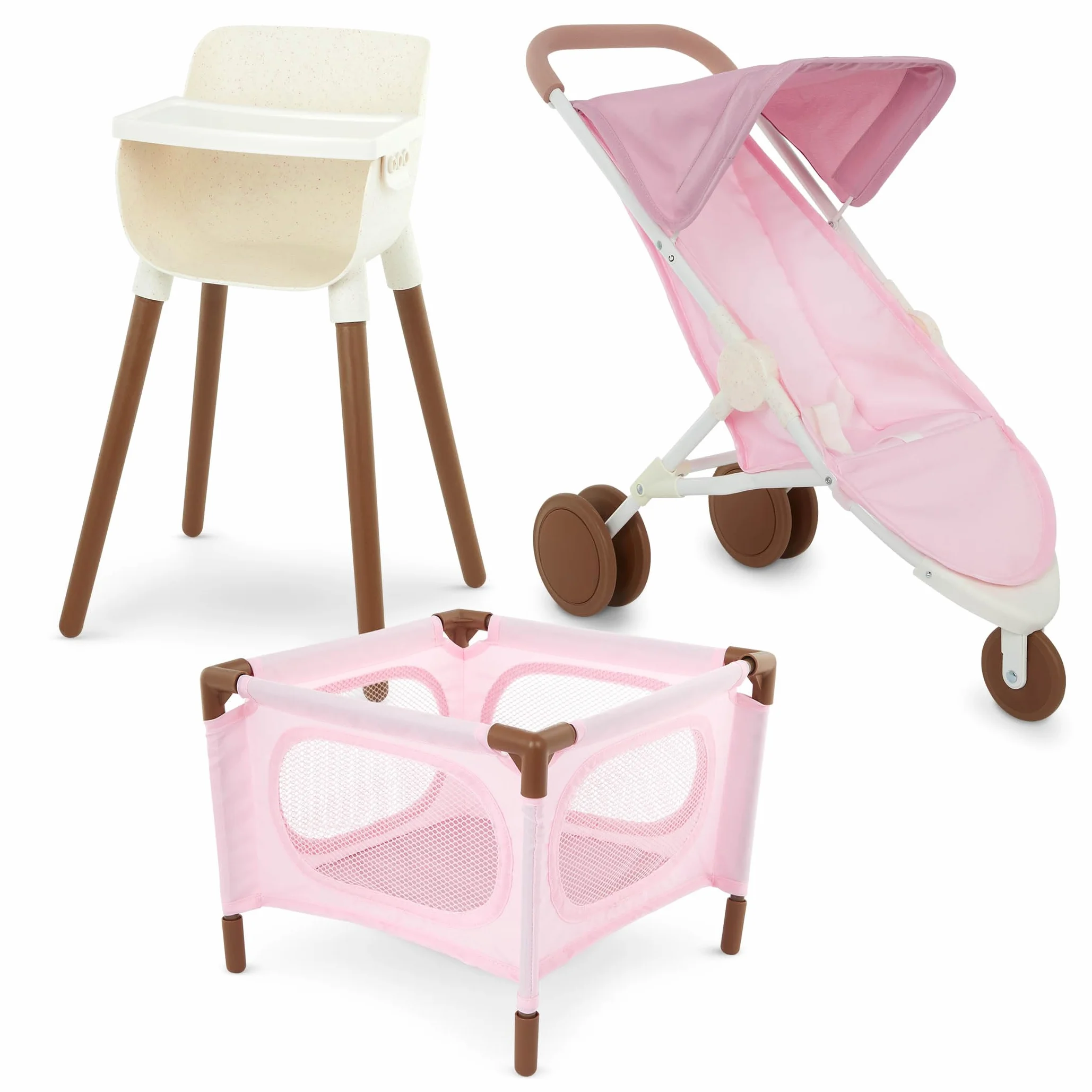 LullaBaby – 14-Inch Realistic Baby Doll Accessory Bundle – Nursery Care Set – High Chair, Playpen & Jogger Stroller – Pretend Play Toys – Kids 2+ Years– Baby Doll Nursery Playset