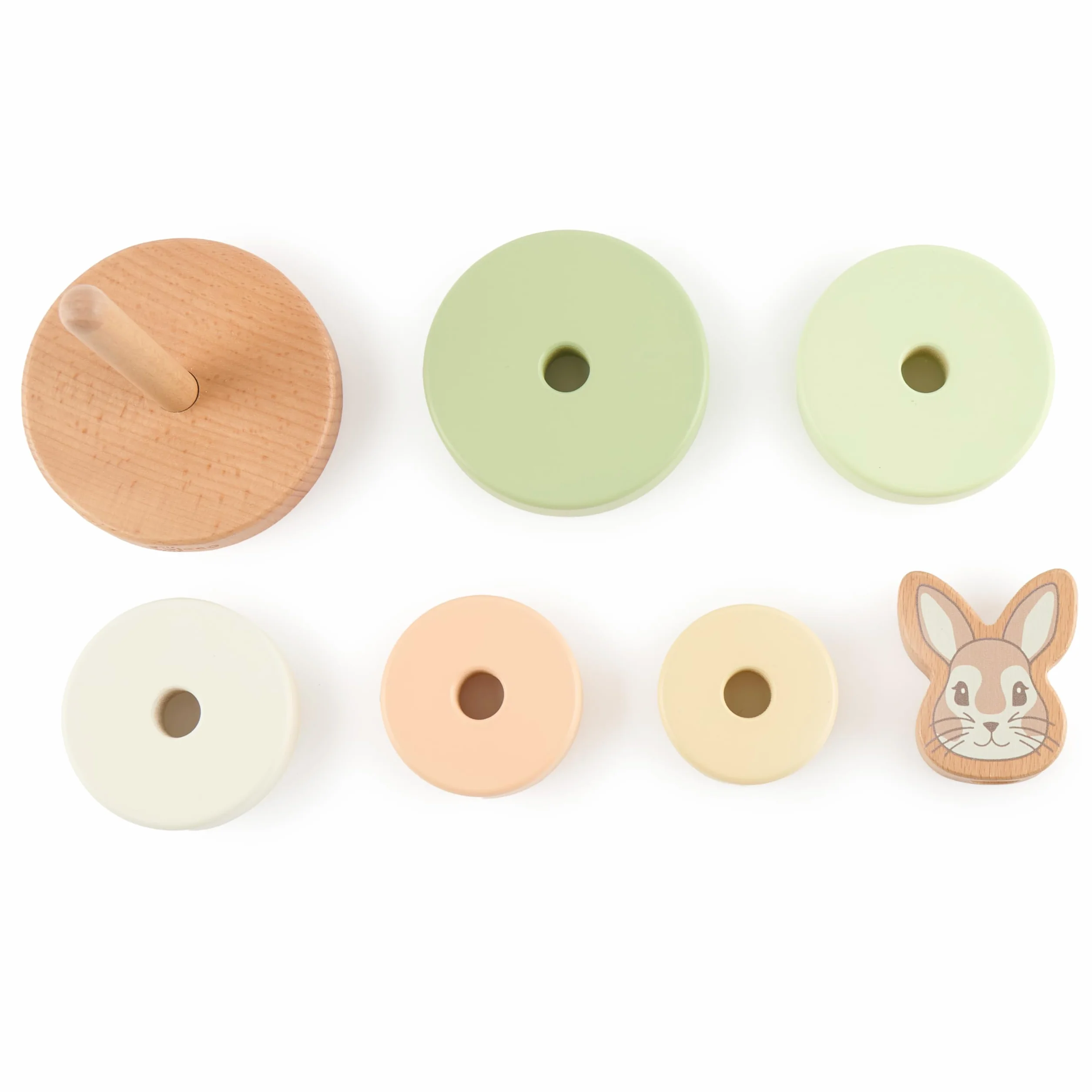 BIECO Wieża do układania Baby Rabbit Fine | Zrównoważone drewno FSC® | 19 cm | Gra wtykowa od 1 roku Pierścienie do układania dla niemowląt Drewniana zabawka dla niemowląt od 1 roku Wieża do układania