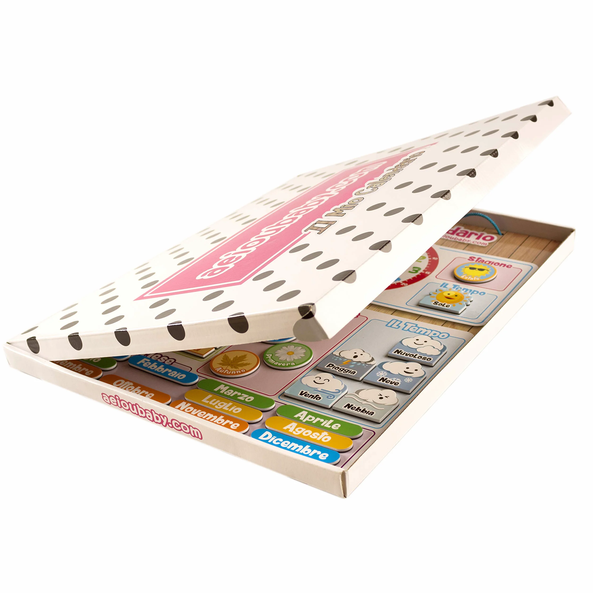 Kalendarz Zegar Magnetyczny Dziecięcy, Gra Edukacyjna Data Czas i Godzina na ścianę lub Lodówkę, 43x32cm. Pudełko Urodziny dla dzieci w Szkole lub Żłobku (Włoski)