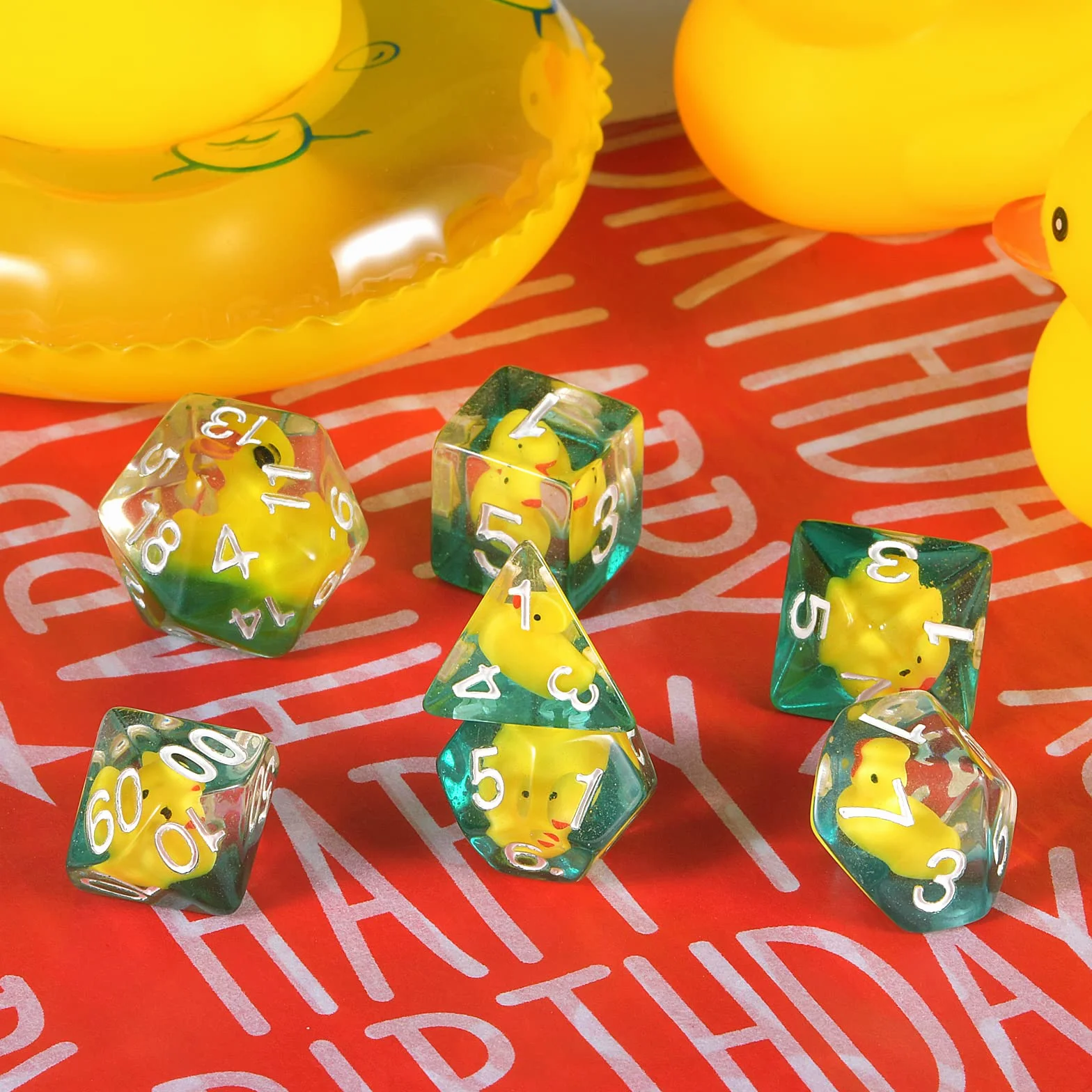 Duck Dice Polyhedral & RPG Dice DND Zestaw kości z kaczką wewnątrz Polyhedral Roll Play Gaming D20 Dice Dungeons and Dragon Dice 7 sztuk